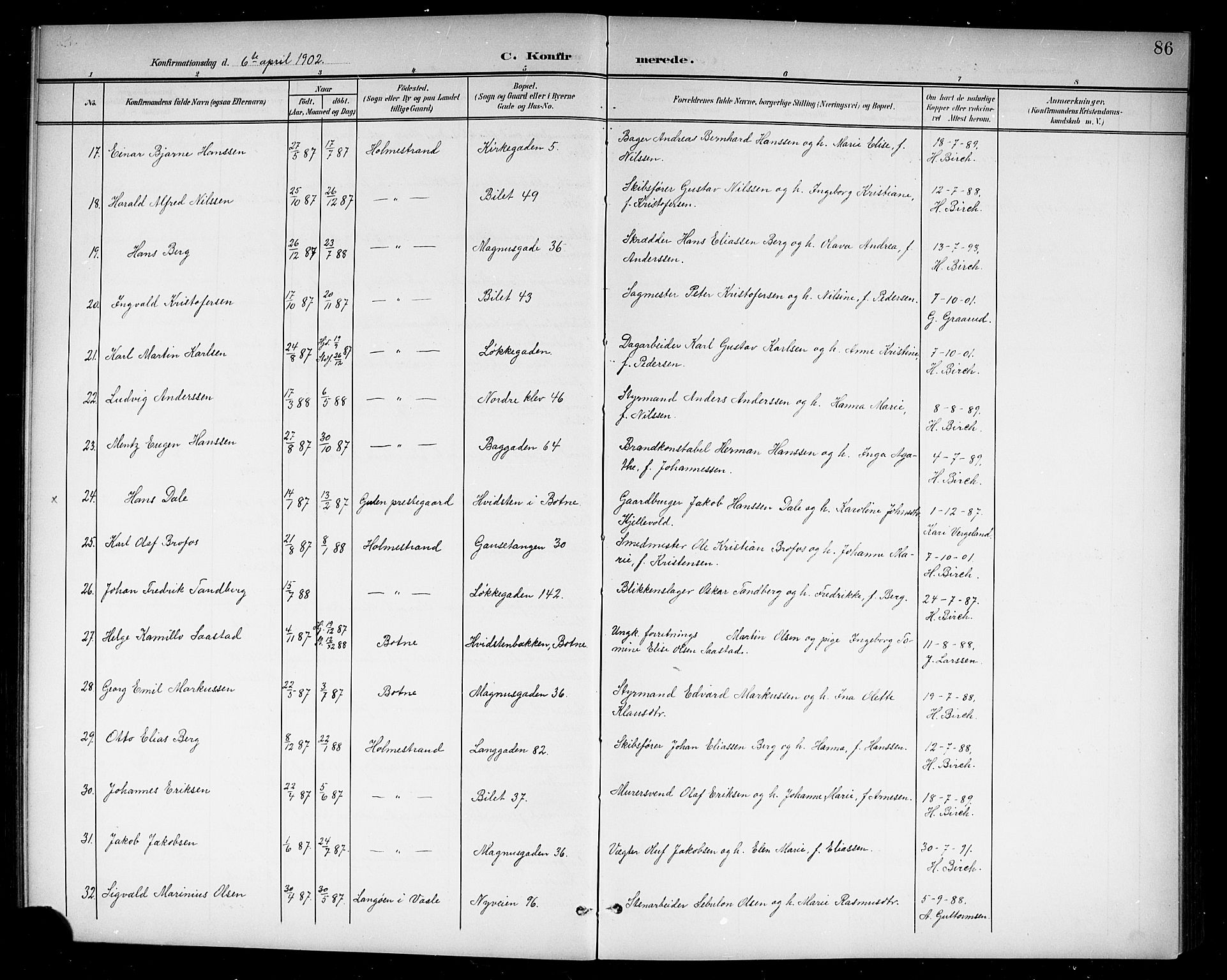 Holmestrand kirkebøker, AV/SAKO-A-346/G/Ga/L0006: Parish register (copy) no. 6, 1901-1923, p. 86