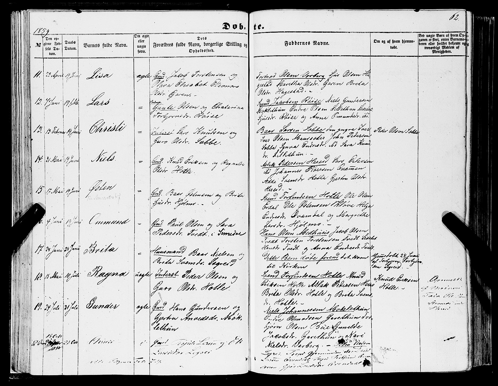 Ulvik sokneprestembete, AV/SAB-A-78801/H/Haa: Parish register (official) no. A 13, 1853-1863, p. 62