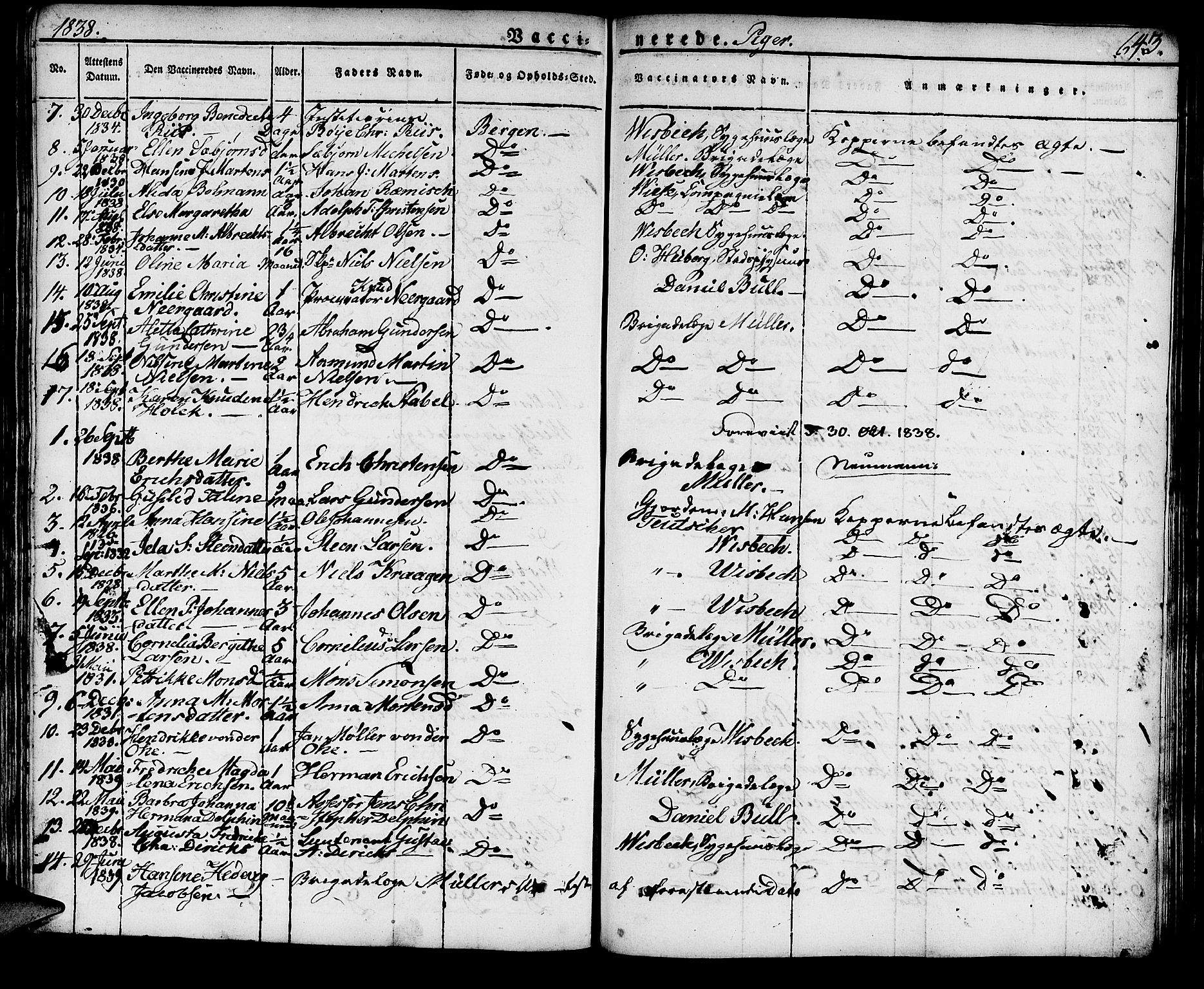 Domkirken sokneprestembete, SAB/A-74801/H/Haa/L0012: Parish register (official) no. A 12, 1821-1840, p. 643