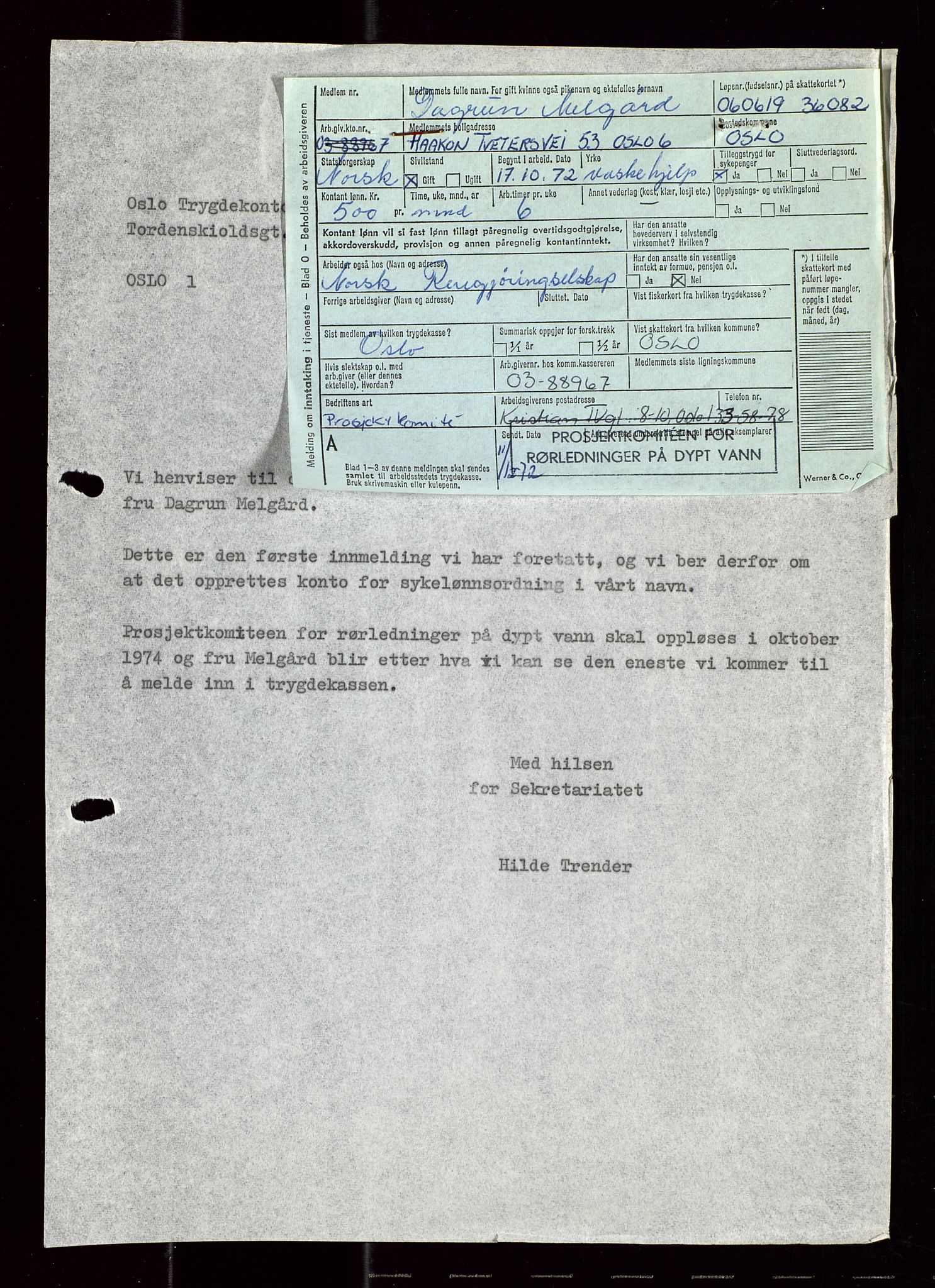 Industridepartementet, Oljekontoret, AV/SAST-A-101348/Di/L0002: DWP, måneds- kvartals- halvårs- og årsrapporter, økonomi, personell, div., 1972-1974, p. 561