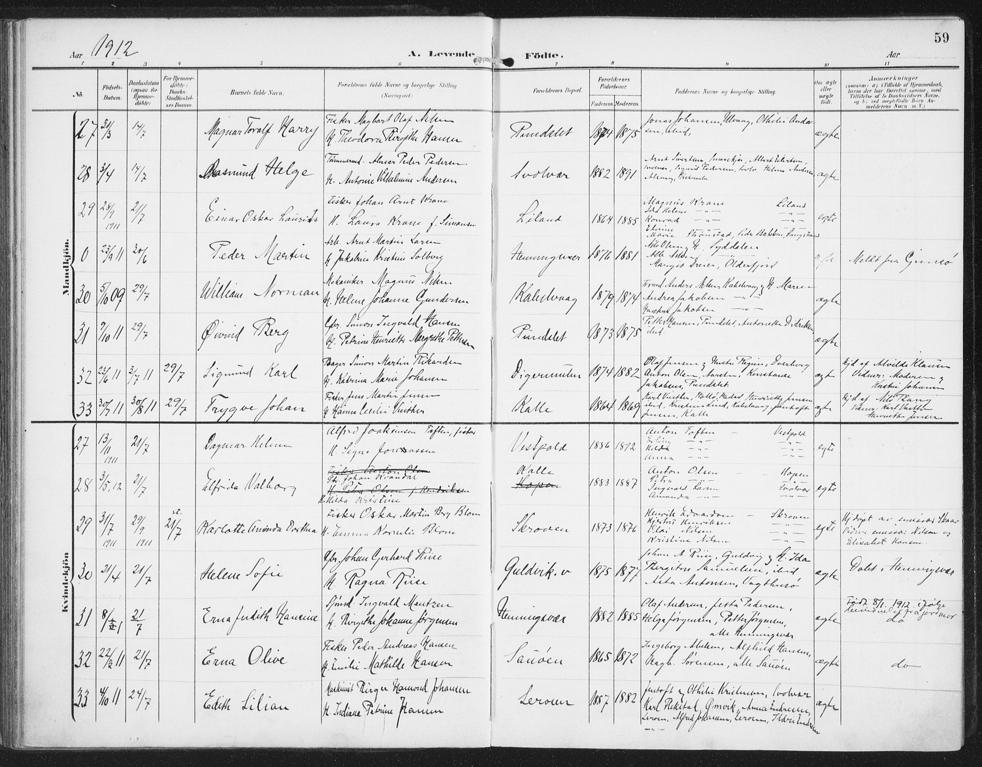 Ministerialprotokoller, klokkerbøker og fødselsregistre - Nordland, SAT/A-1459/874/L1063: Parish register (official) no. 874A07, 1907-1915, p. 59