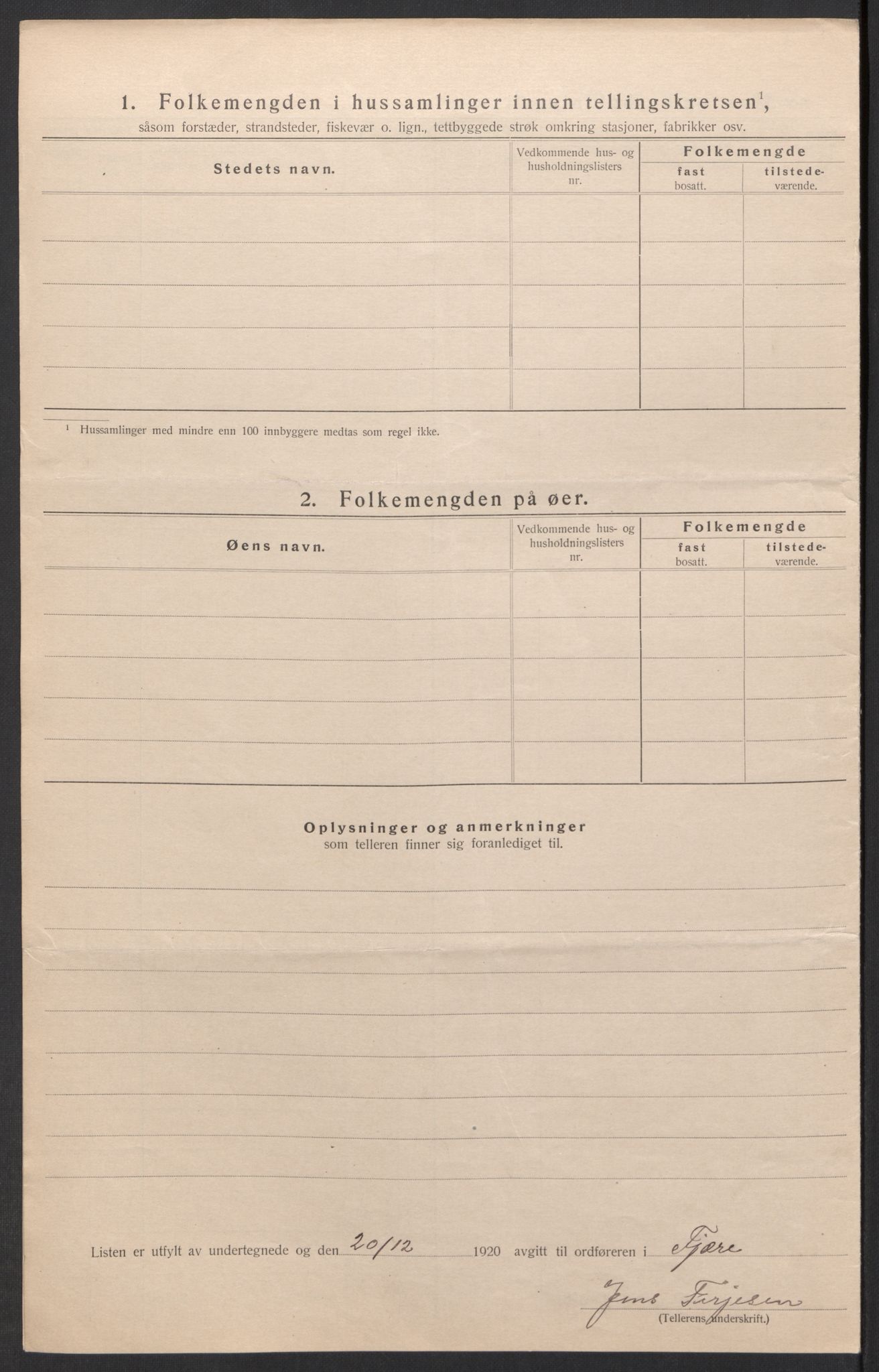 SAK, 1920 census for Fjære, 1920, p. 11