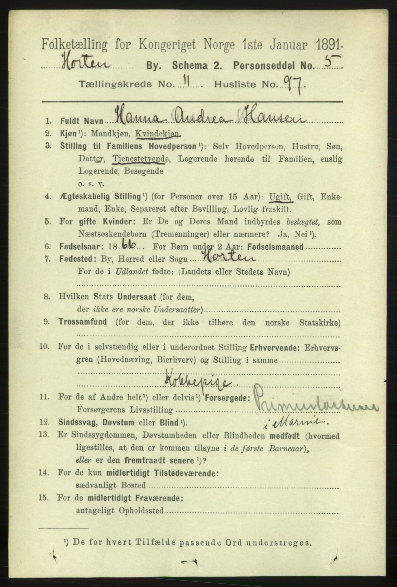RA, 1891 census for 0703 Horten, 1891, p. 7389