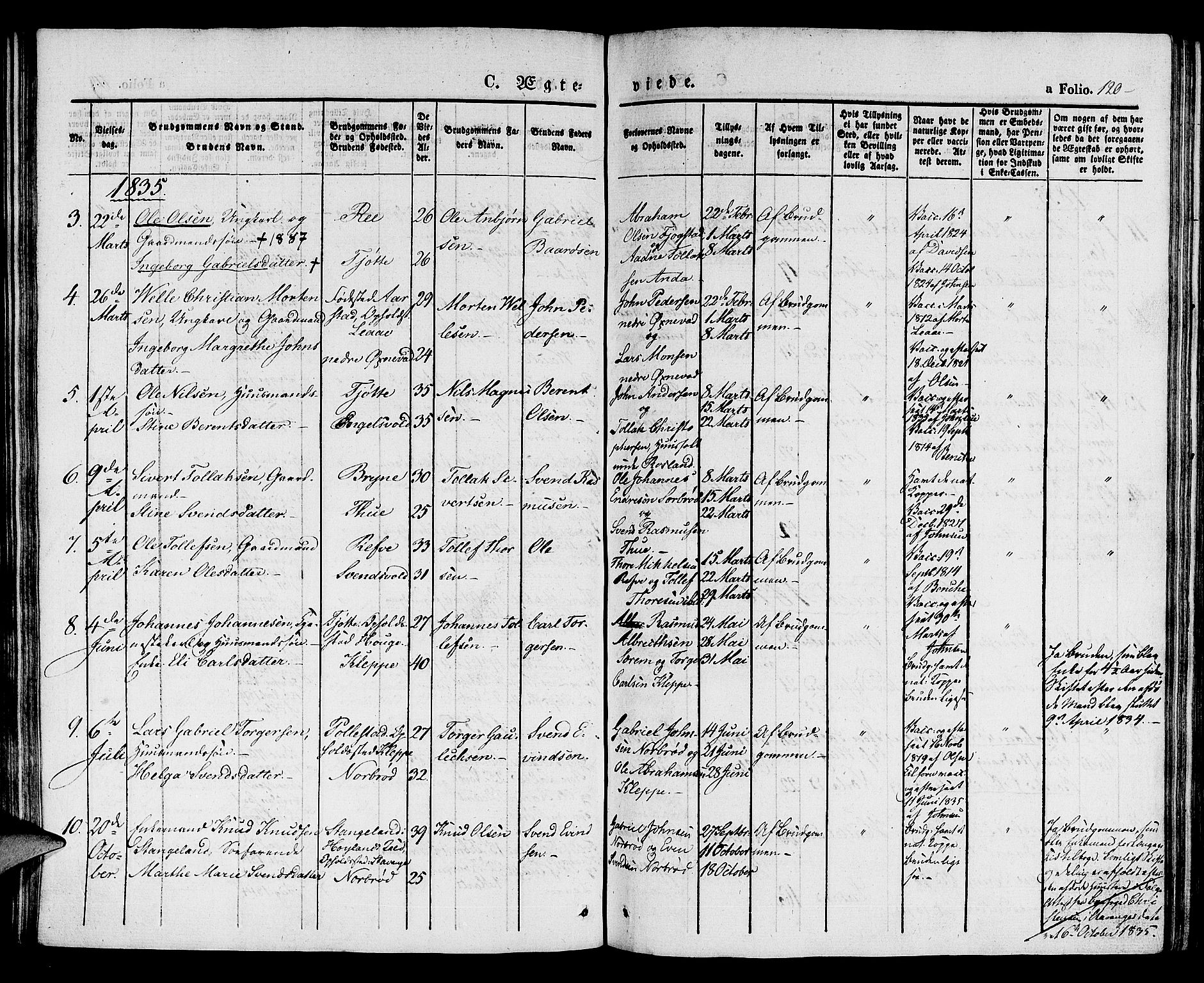 Klepp sokneprestkontor, SAST/A-101803/001/3/30BA/L0003: Parish register (official) no. A 3, 1833-1842, p. 120