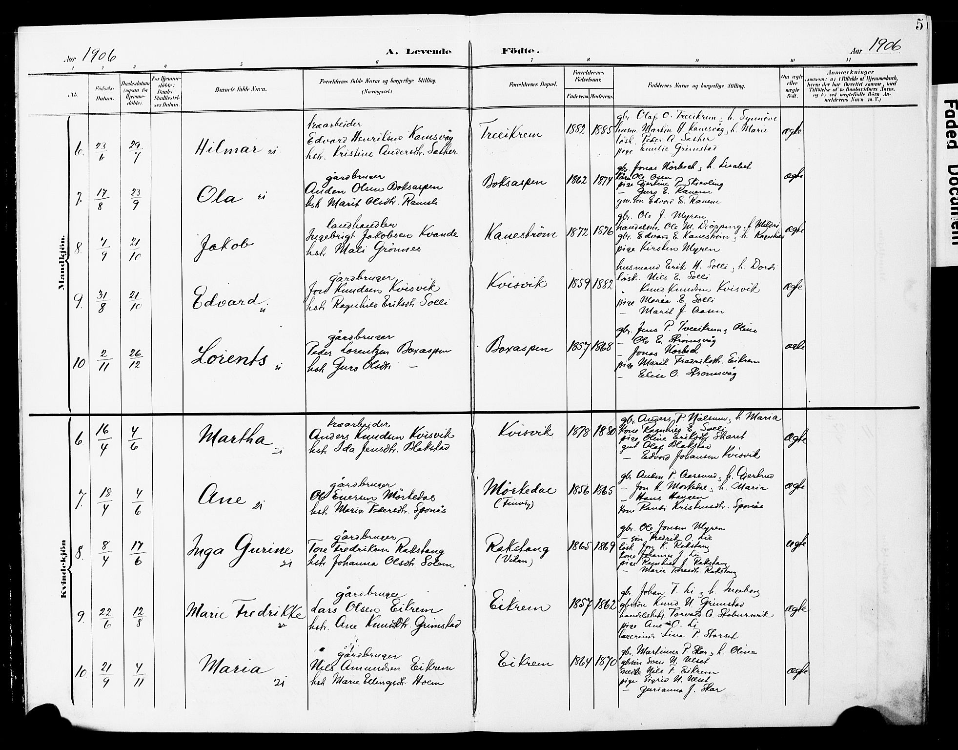 Ministerialprotokoller, klokkerbøker og fødselsregistre - Møre og Romsdal, AV/SAT-A-1454/587/L1001: Parish register (copy) no. 587C01, 1906-1927, p. 5