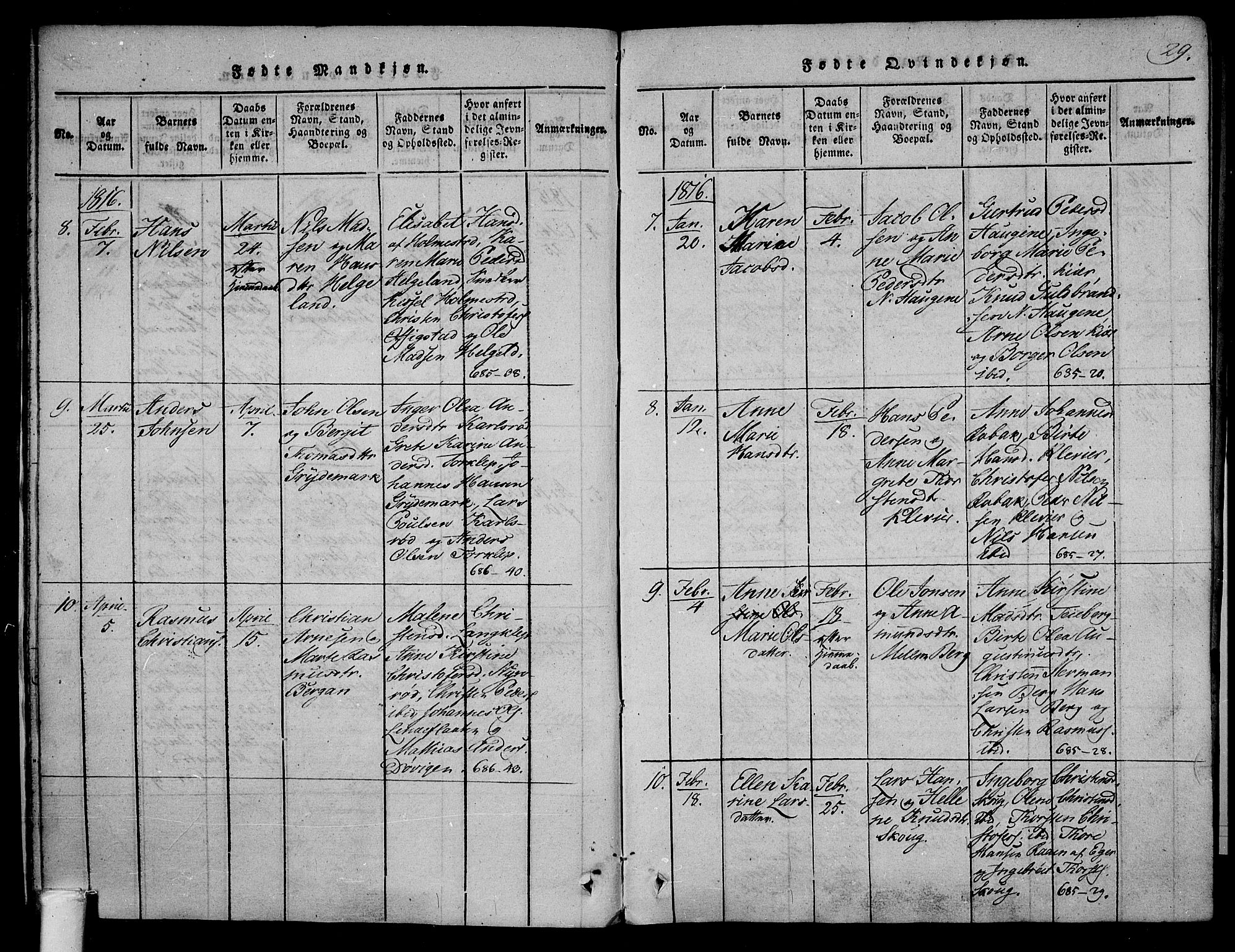 Våle kirkebøker, AV/SAKO-A-334/F/Fa/L0007: Parish register (official) no. I 7, 1814-1824, p. 28-29