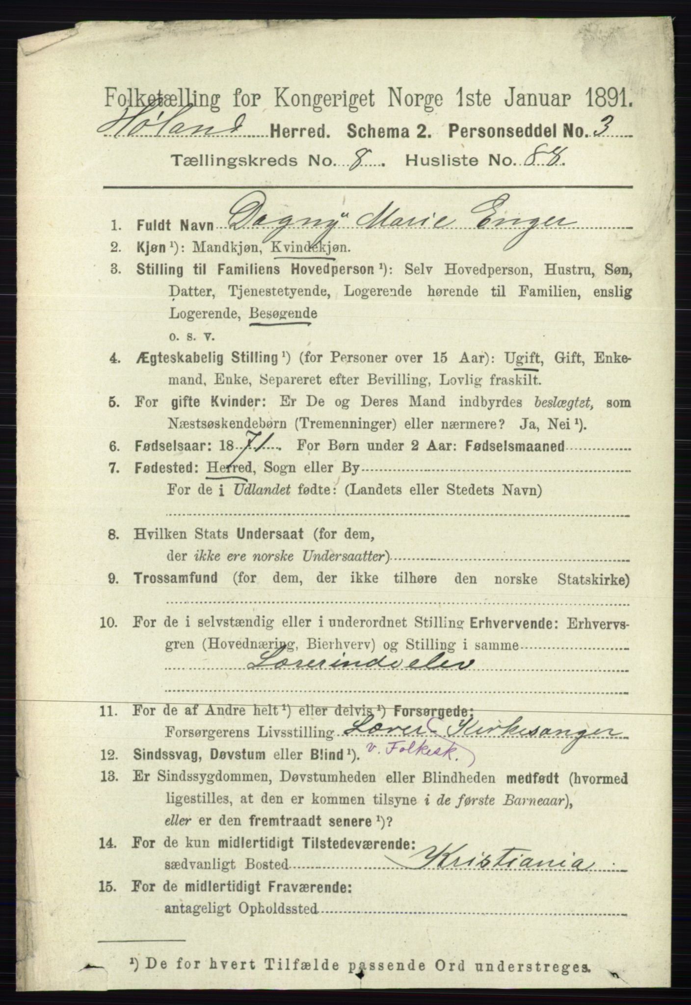 RA, 1891 census for 0221 Høland, 1891, p. 6085