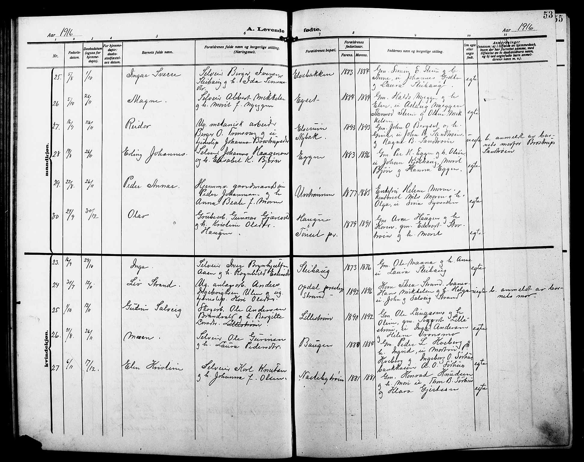 Alvdal prestekontor, AV/SAH-PREST-060/H/Ha/Hab/L0005: Parish register (copy) no. 5, 1908-1923, p. 53