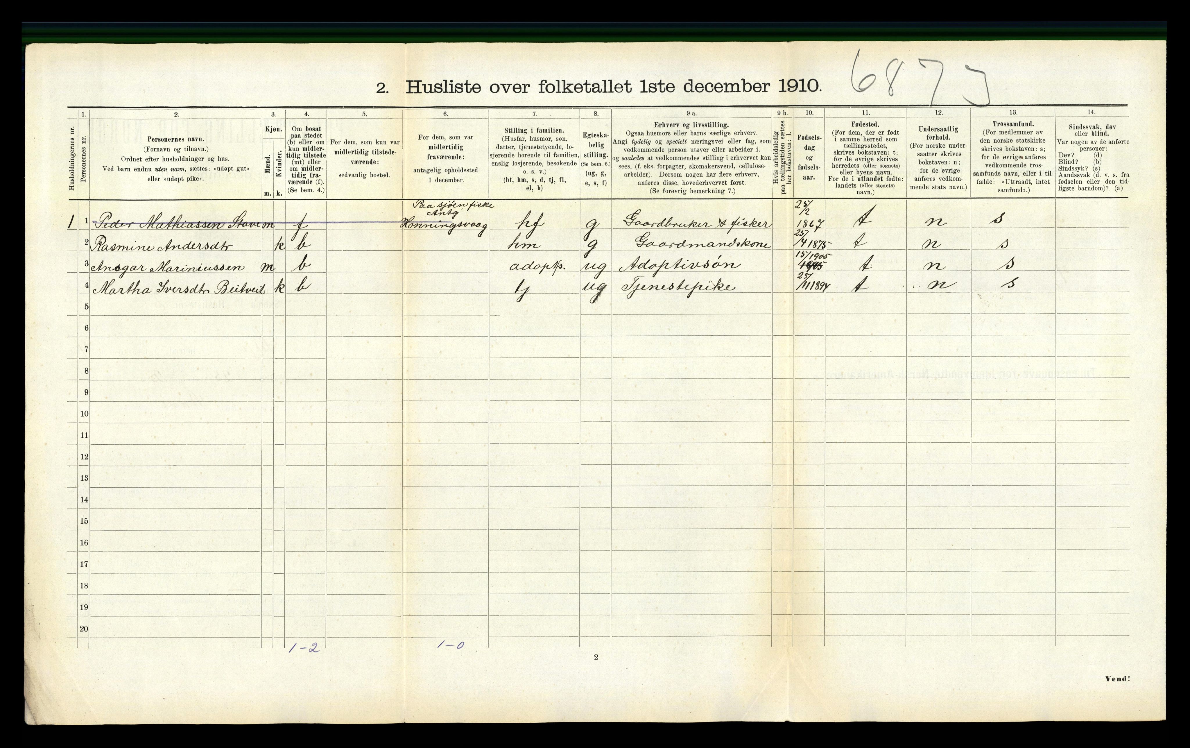 RA, 1910 census for Selje, 1910, p. 325