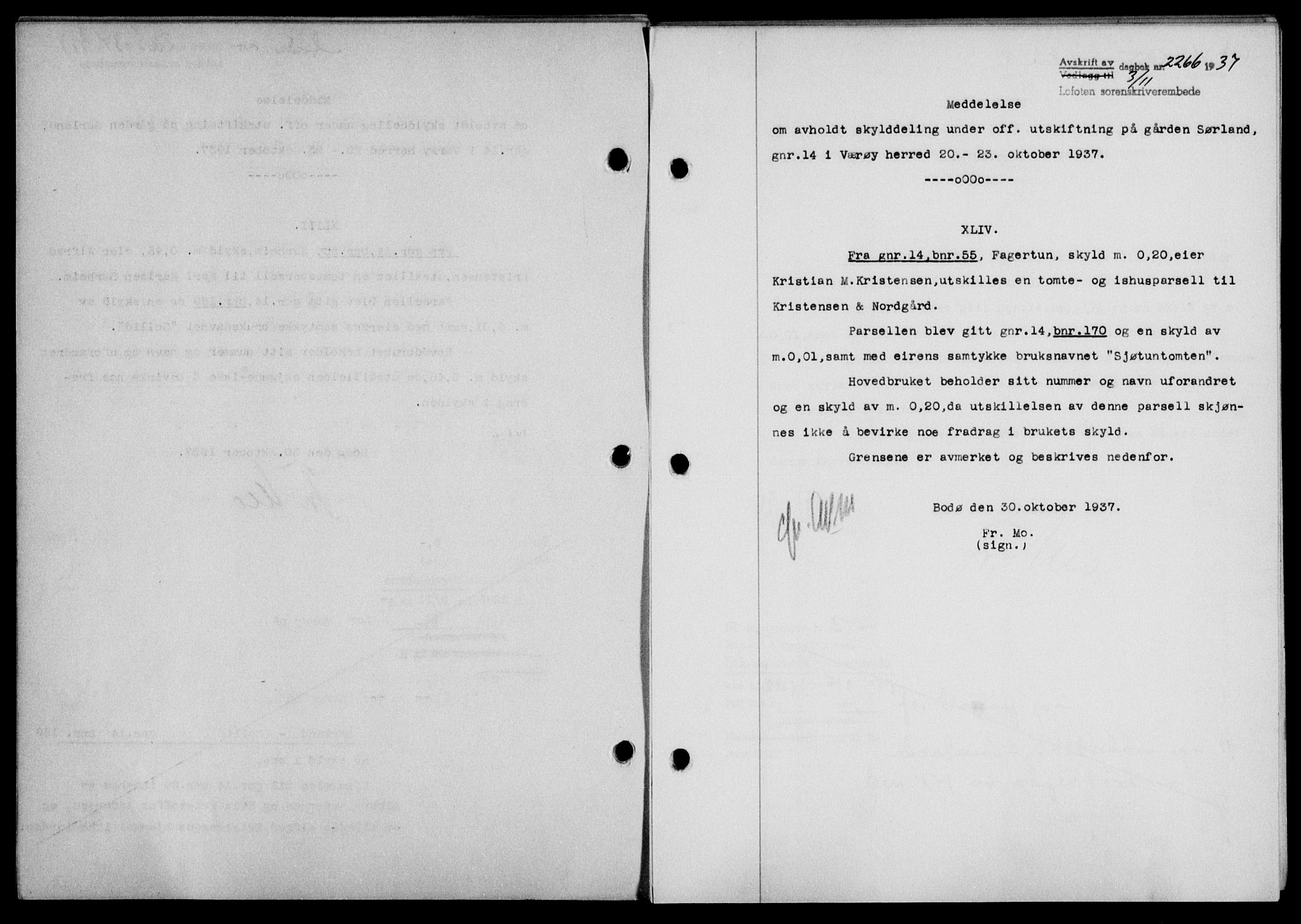 Lofoten sorenskriveri, SAT/A-0017/1/2/2C/L0003a: Mortgage book no. 3a, 1937-1938, Diary no: : 2266/1937