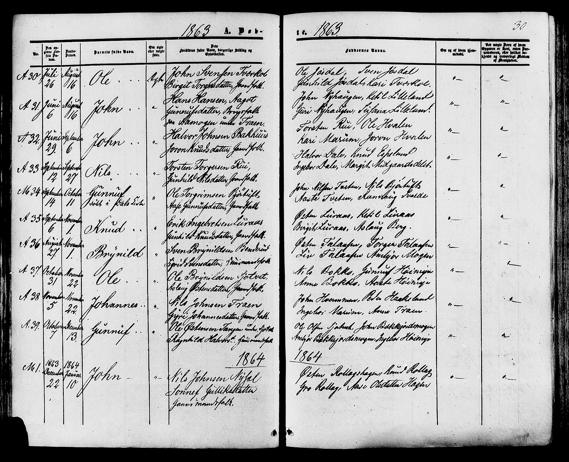 Tinn kirkebøker, SAKO/A-308/F/Fa/L0006: Parish register (official) no. I 6, 1857-1878, p. 30