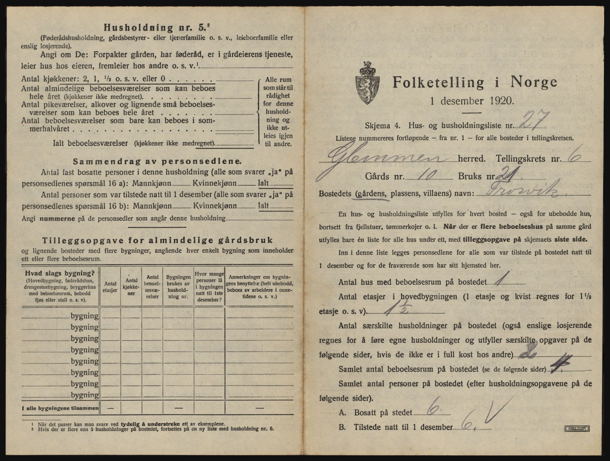 SAO, 1920 census for Glemmen, 1920, p. 2553