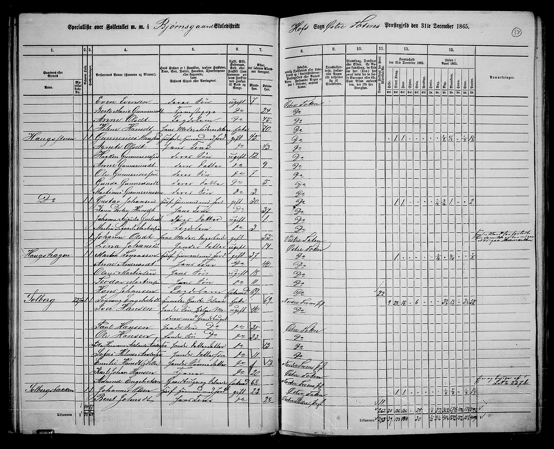 RA, 1865 census for Østre Toten, 1865, p. 166