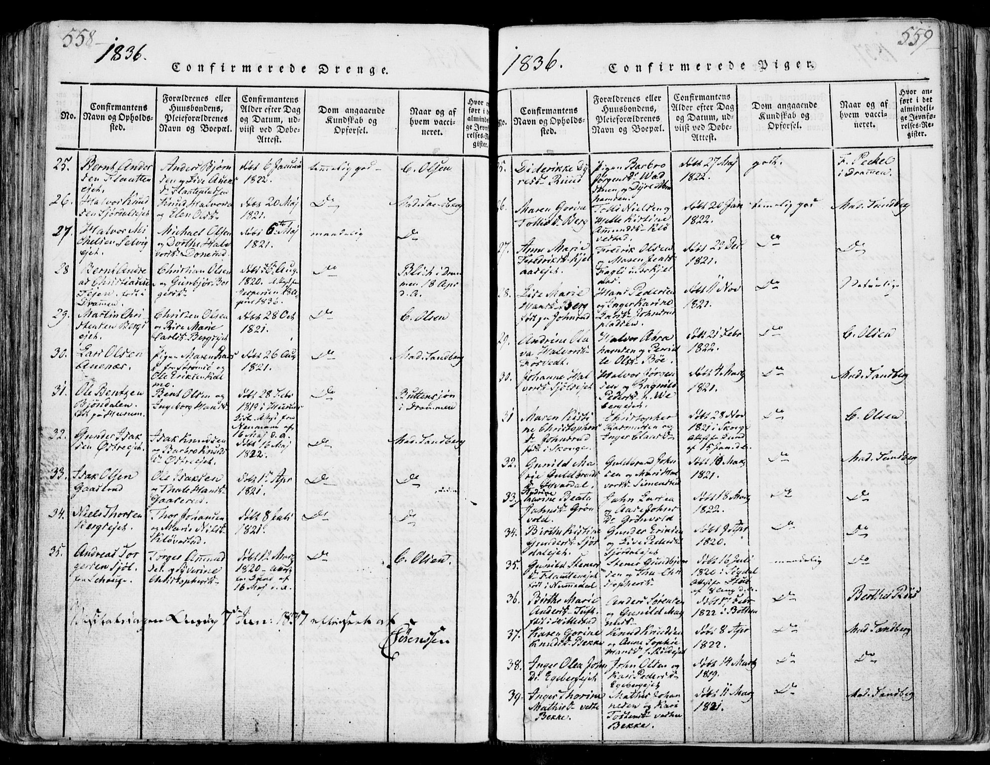 Sande Kirkebøker, AV/SAKO-A-53/F/Fa/L0003: Parish register (official) no. 3, 1814-1847, p. 558-559