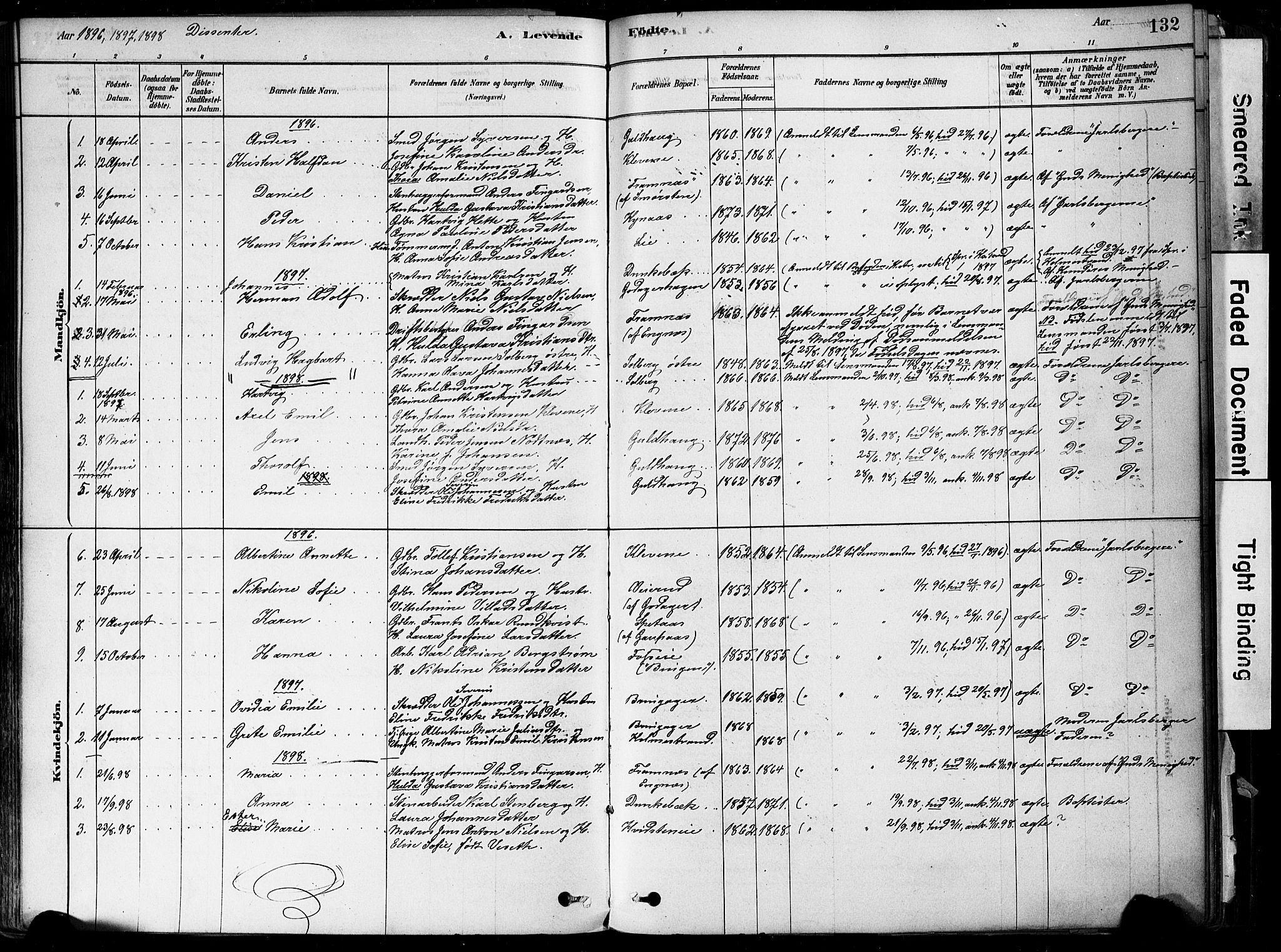 Botne kirkebøker, SAKO/A-340/F/Fa/L0007: Parish register (official) no. I 7, 1878-1910, p. 132