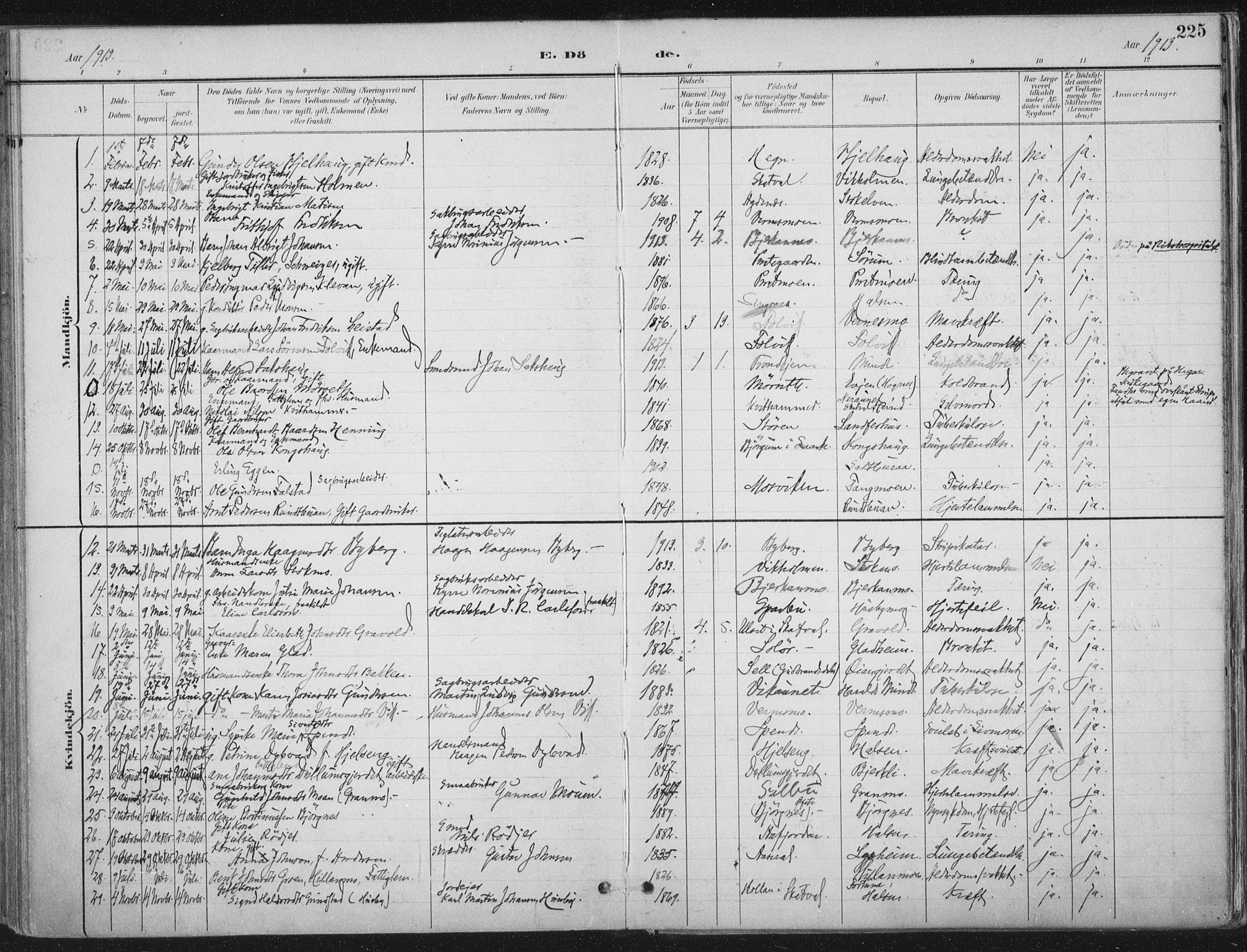 Ministerialprotokoller, klokkerbøker og fødselsregistre - Nord-Trøndelag, SAT/A-1458/709/L0082: Parish register (official) no. 709A22, 1896-1916, p. 225