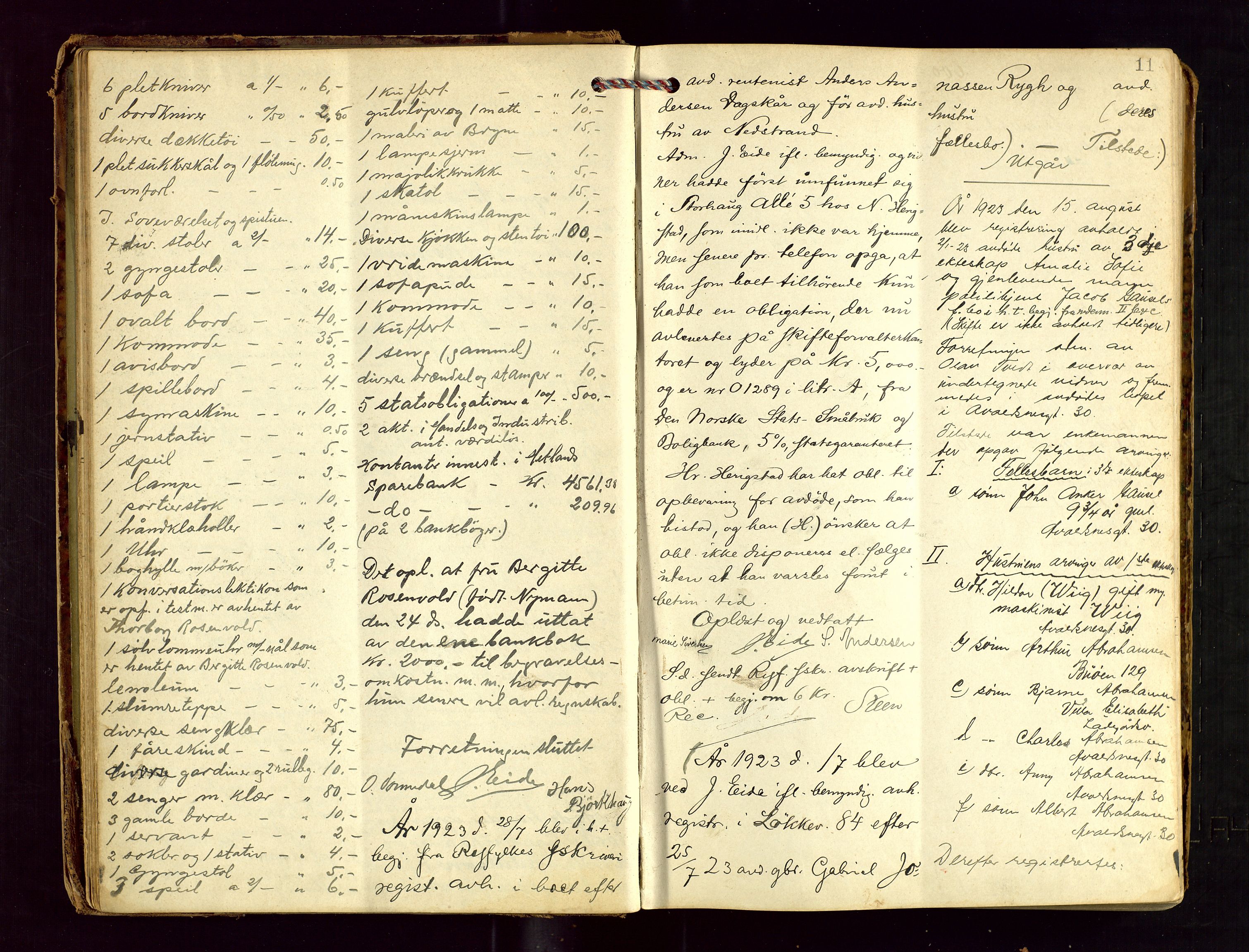 Stavanger skifteforvalter, AV/SAST-A-101412/001/5/53/533BA/L0004: Registreringsprotokoll, 1923-1930, p. 10b-11a
