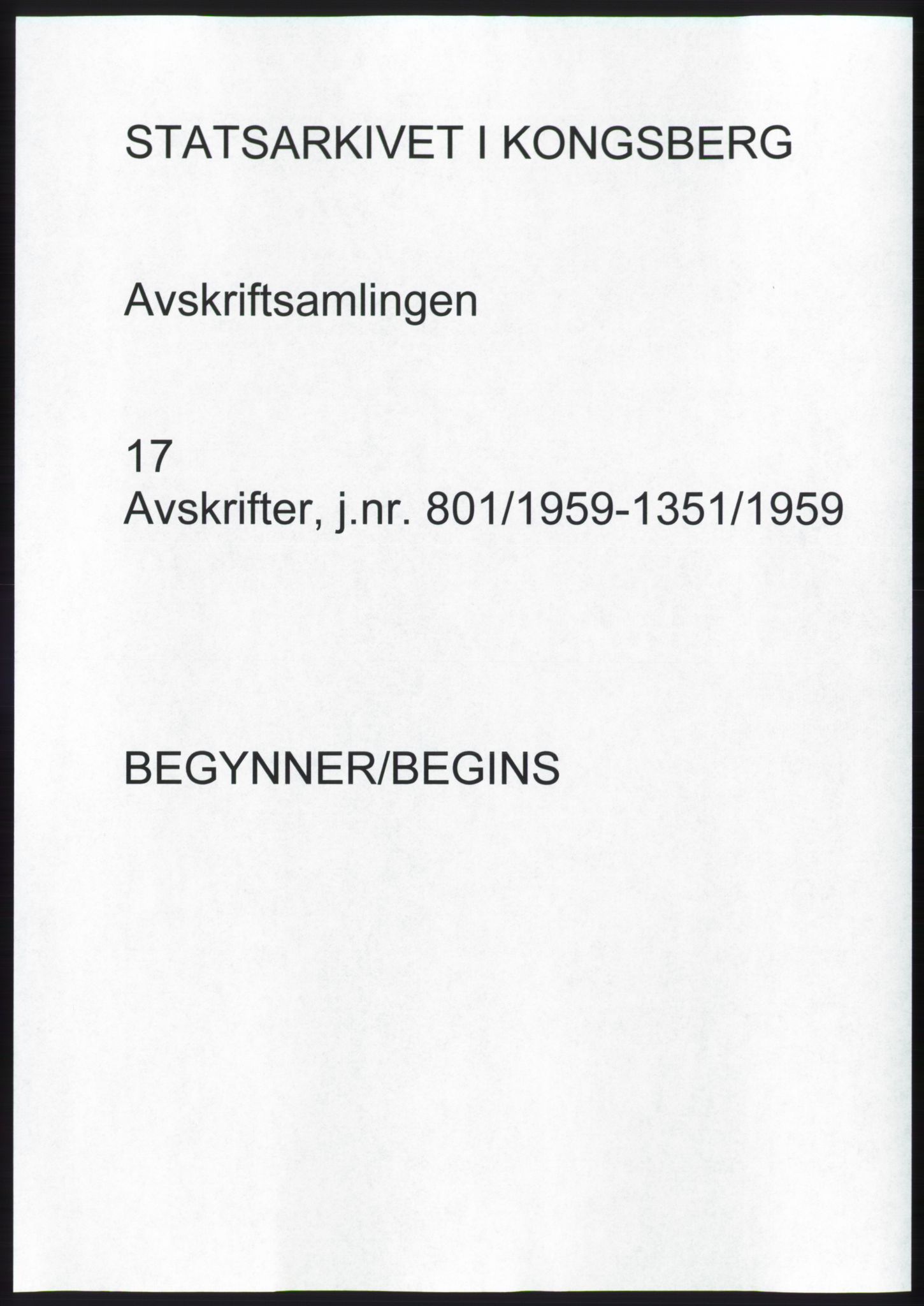 Statsarkivet i Kongsberg, SAKO/A-0001, 1959, p. 1