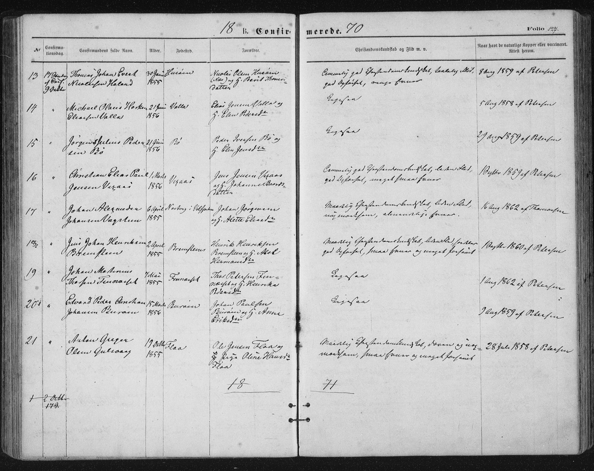 Ministerialprotokoller, klokkerbøker og fødselsregistre - Nordland, SAT/A-1459/816/L0241: Parish register (official) no. 816A07, 1870-1885, p. 127