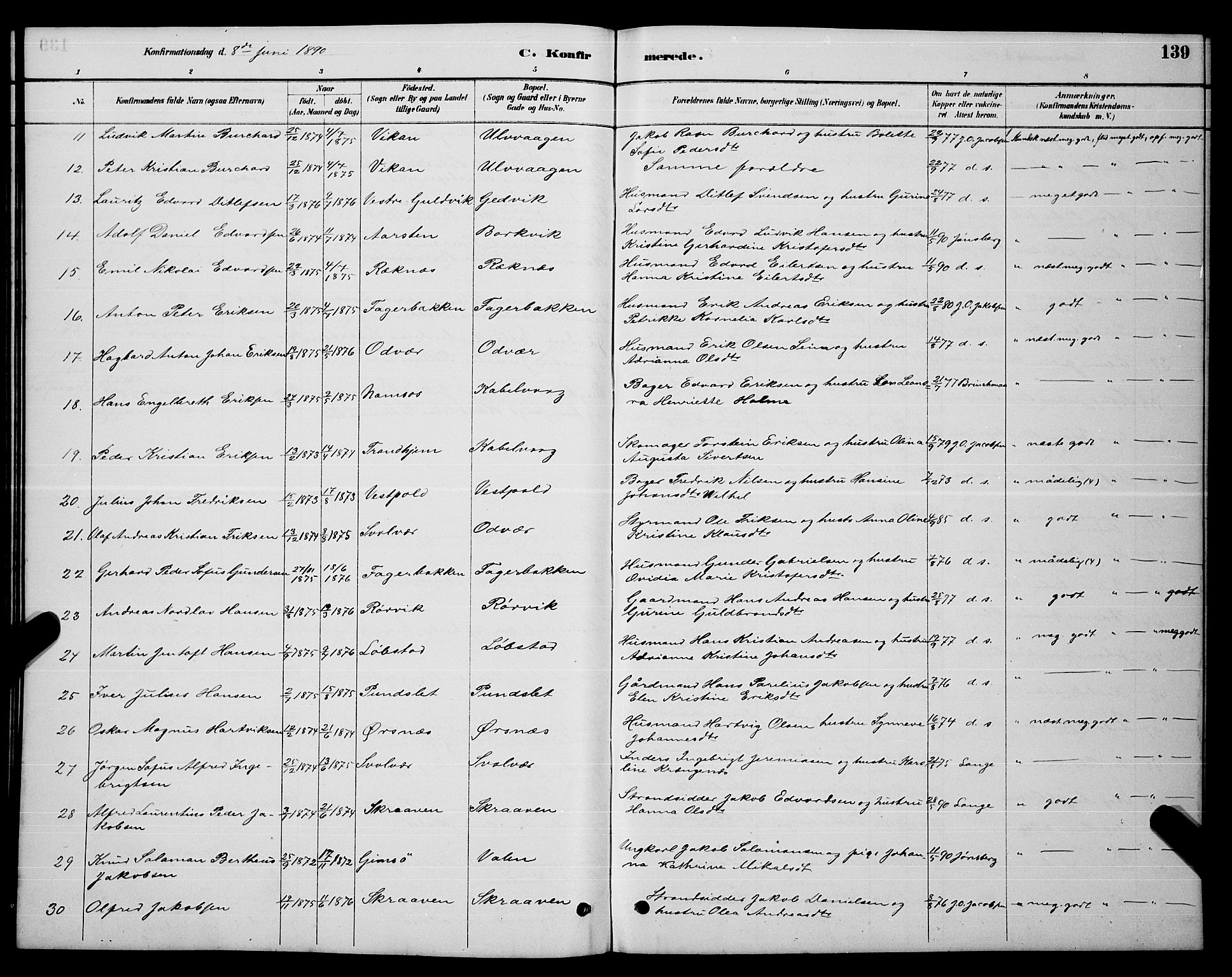 Ministerialprotokoller, klokkerbøker og fødselsregistre - Nordland, AV/SAT-A-1459/874/L1076: Parish register (copy) no. 874C05, 1884-1890, p. 139