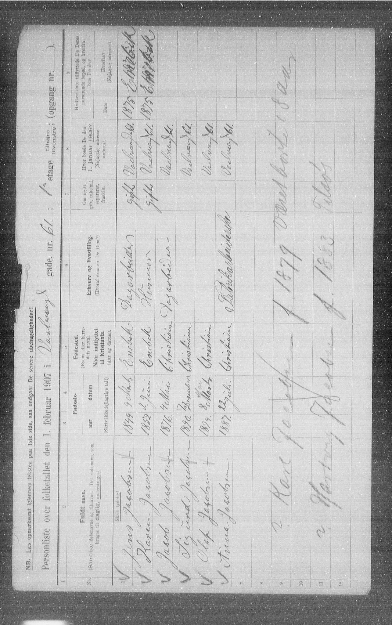 OBA, Municipal Census 1907 for Kristiania, 1907, p. 64177