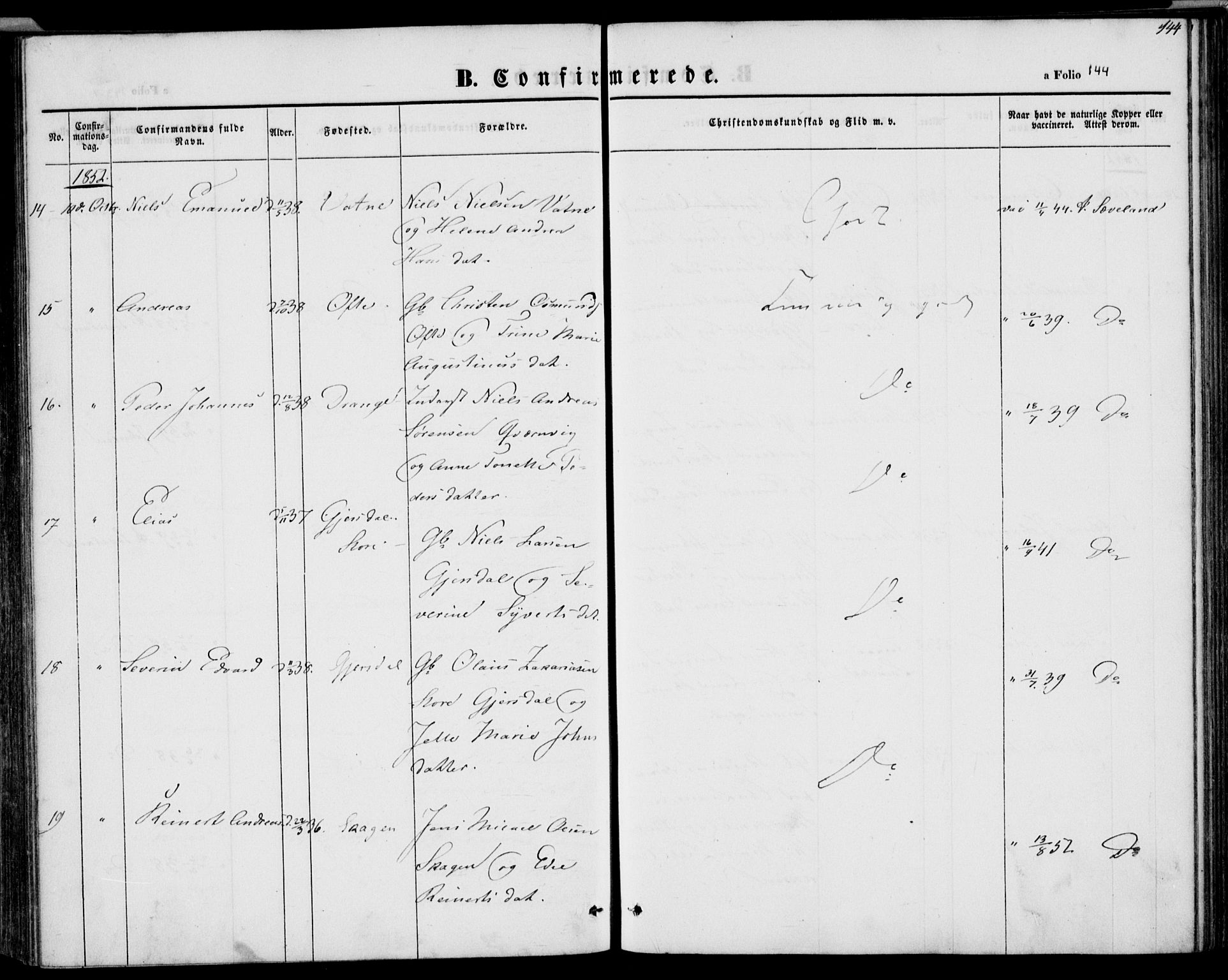 Herad sokneprestkontor, AV/SAK-1111-0018/F/Fa/Faa/L0004: Parish register (official) no. A 4, 1844-1853, p. 144