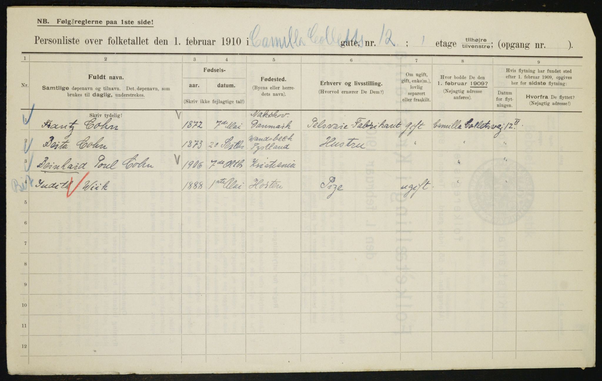 OBA, Municipal Census 1910 for Kristiania, 1910, p. 11227