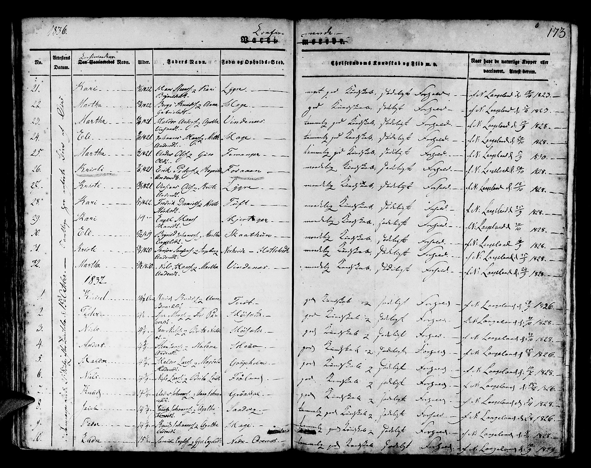 Os sokneprestembete, SAB/A-99929: Parish register (official) no. A 14, 1826-1839, p. 173
