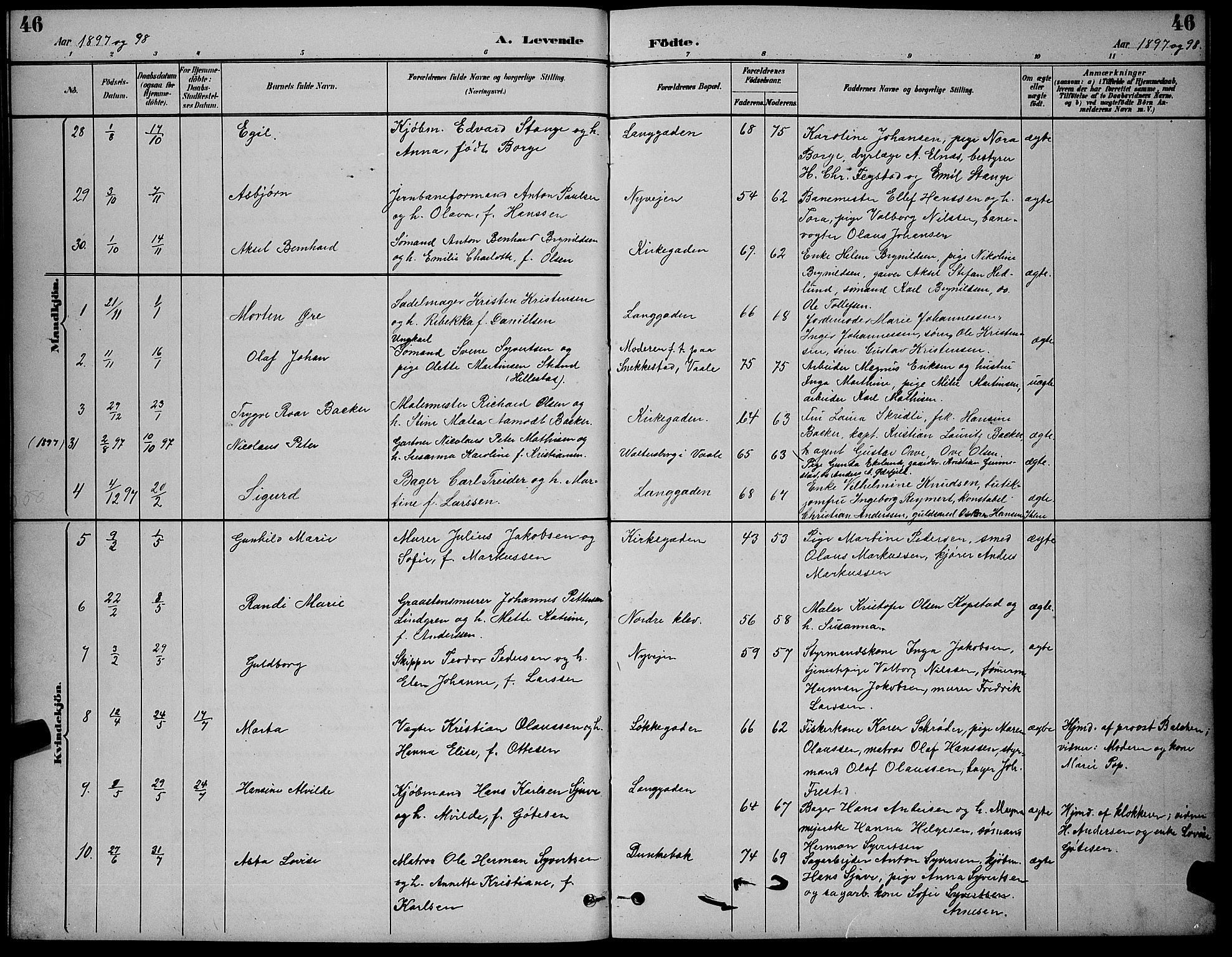 Holmestrand kirkebøker, AV/SAKO-A-346/G/Ga/L0005: Parish register (copy) no. 5, 1889-1901, p. 46