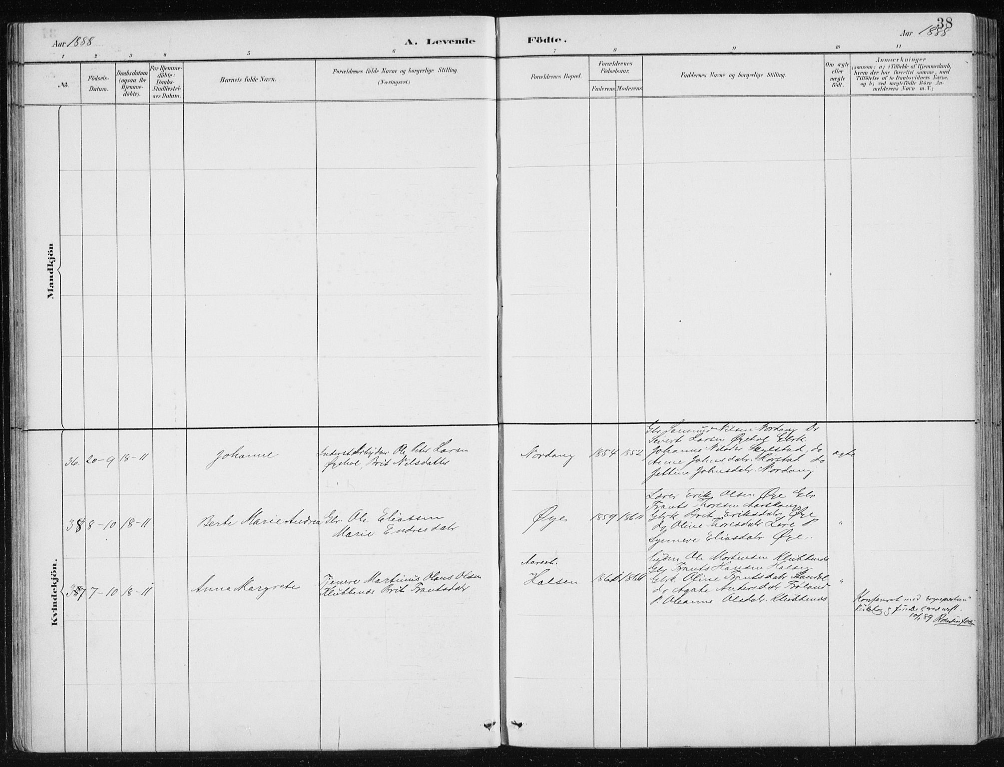 Ministerialprotokoller, klokkerbøker og fødselsregistre - Møre og Romsdal, AV/SAT-A-1454/515/L0215: Parish register (copy) no. 515C02, 1884-1906, p. 38