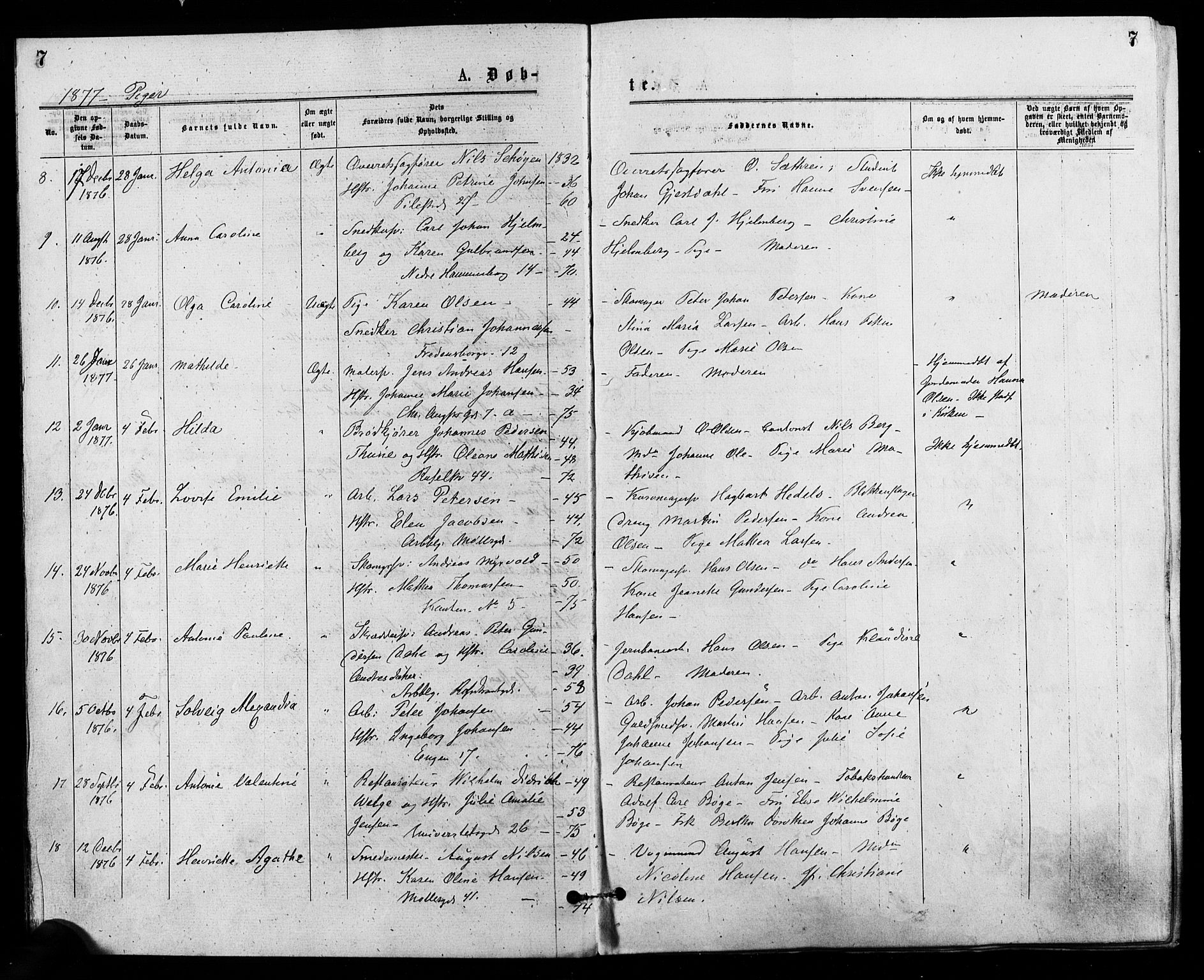 Trefoldighet prestekontor Kirkebøker, SAO/A-10882/F/Fa/L0004: Parish register (official) no. I 4, 1876-1880, p. 7