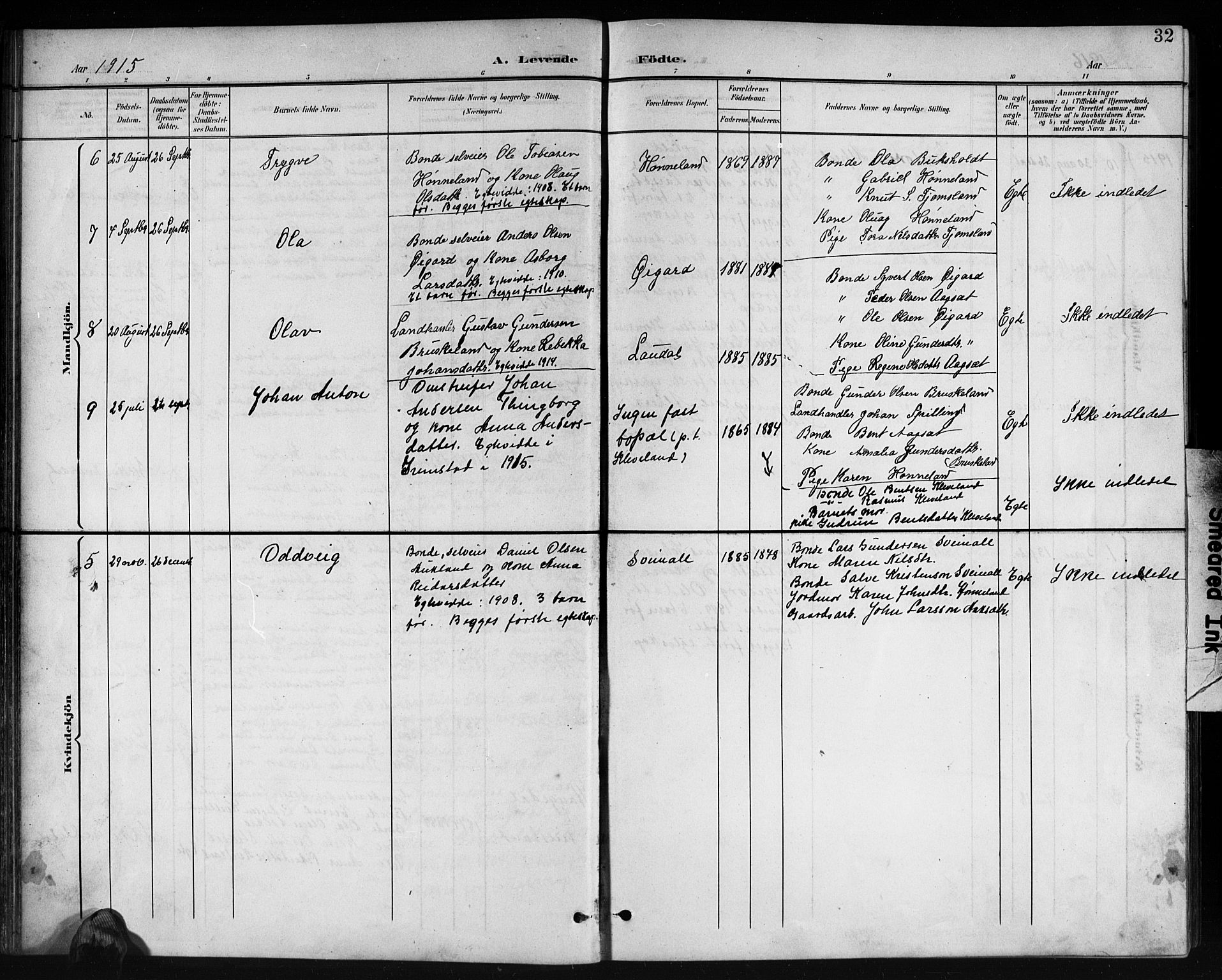 Holum sokneprestkontor, SAK/1111-0022/F/Fb/Fbb/L0004: Parish register (copy) no. B 4, 1899-1920, p. 32