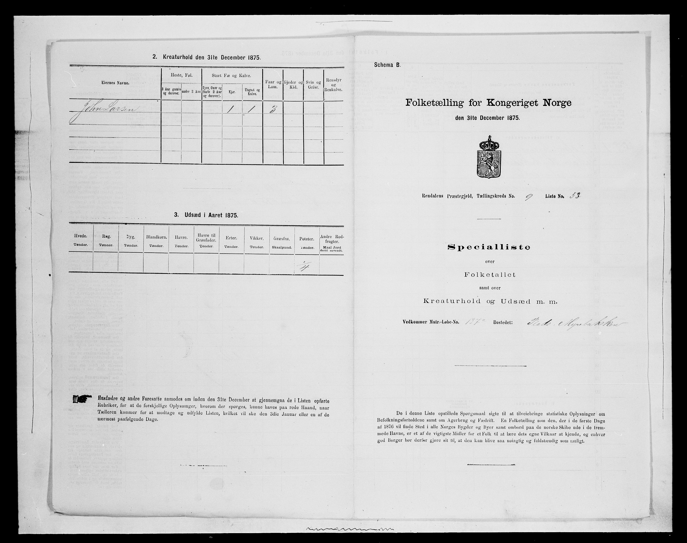 SAH, 1875 census for 0432P Rendalen, 1875, p. 920