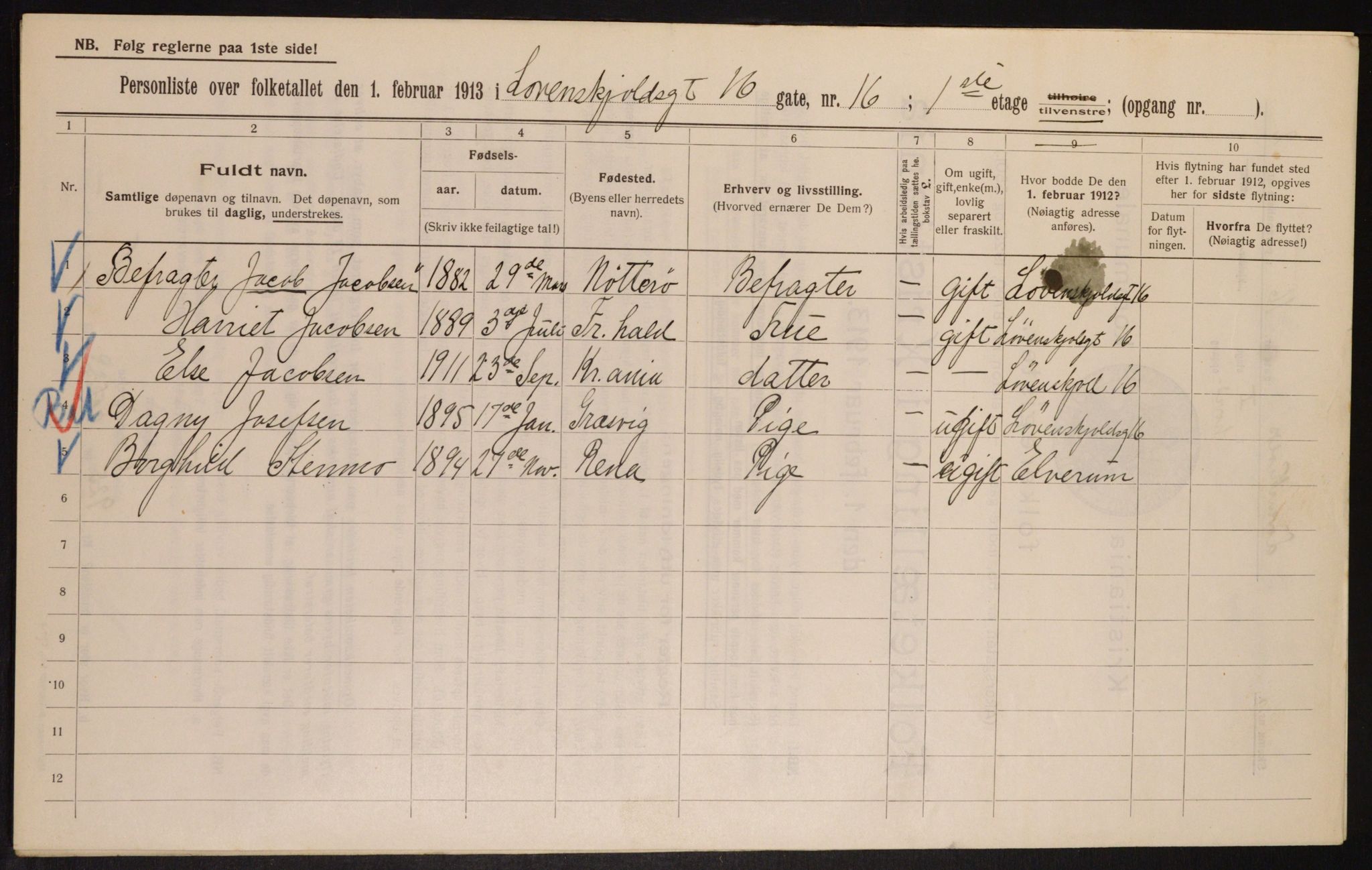 OBA, Municipal Census 1913 for Kristiania, 1913, p. 58855