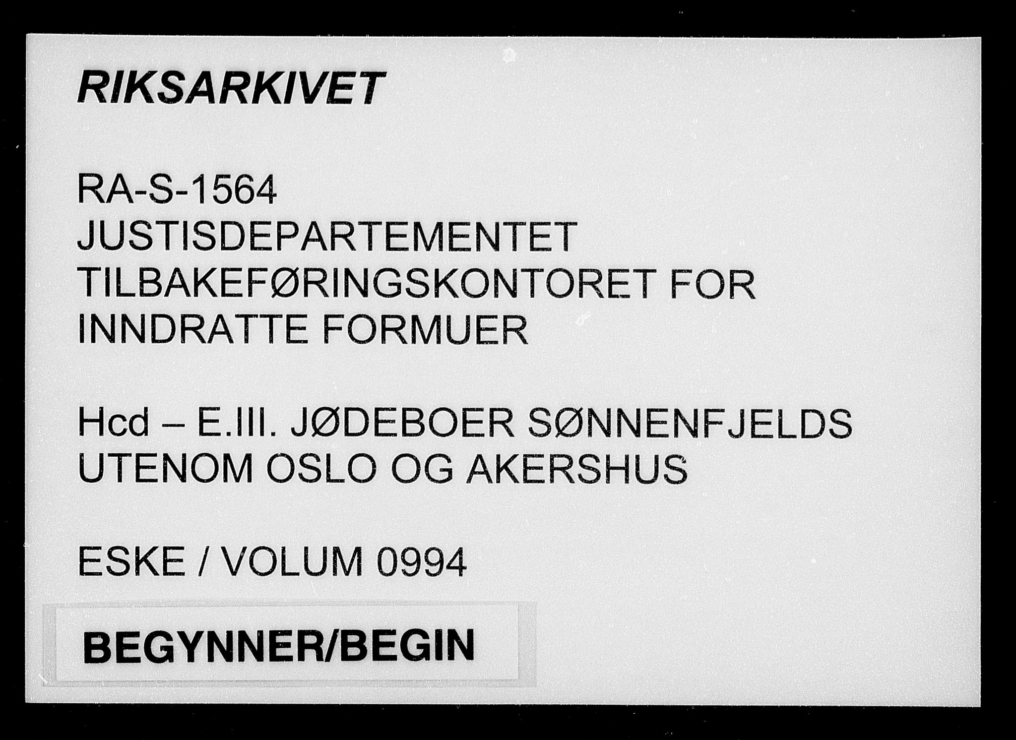 Justisdepartementet, Tilbakeføringskontoret for inndratte formuer, AV/RA-S-1564/H/Hc/Hcd/L0994: --, 1945-1947, p. 1