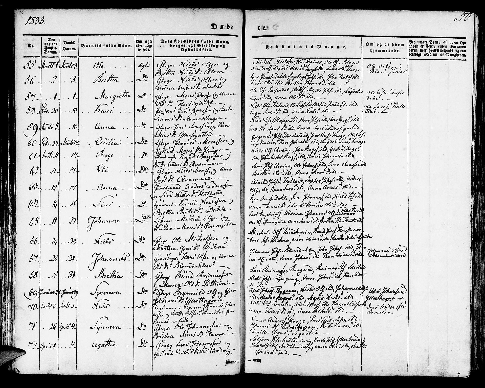 Haus sokneprestembete, AV/SAB-A-75601/H/Haa: Parish register (official) no. A 14, 1827-1838, p. 50