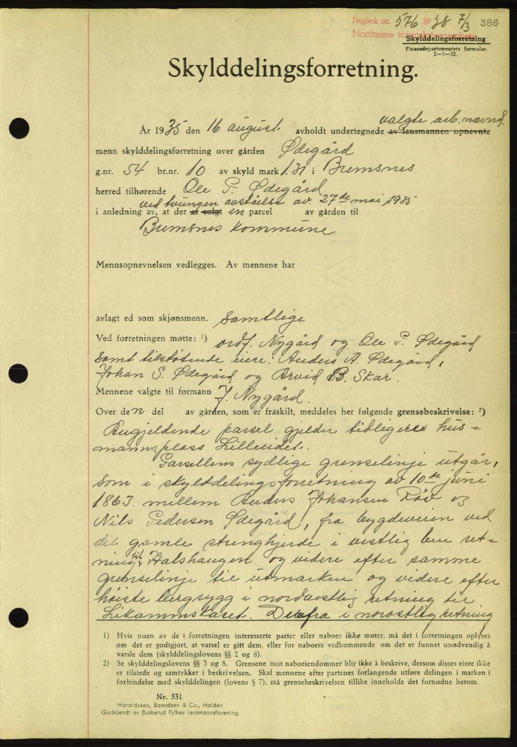 Nordmøre sorenskriveri, AV/SAT-A-4132/1/2/2Ca: Mortgage book no. A83, 1938-1938, Diary no: : 576/1938