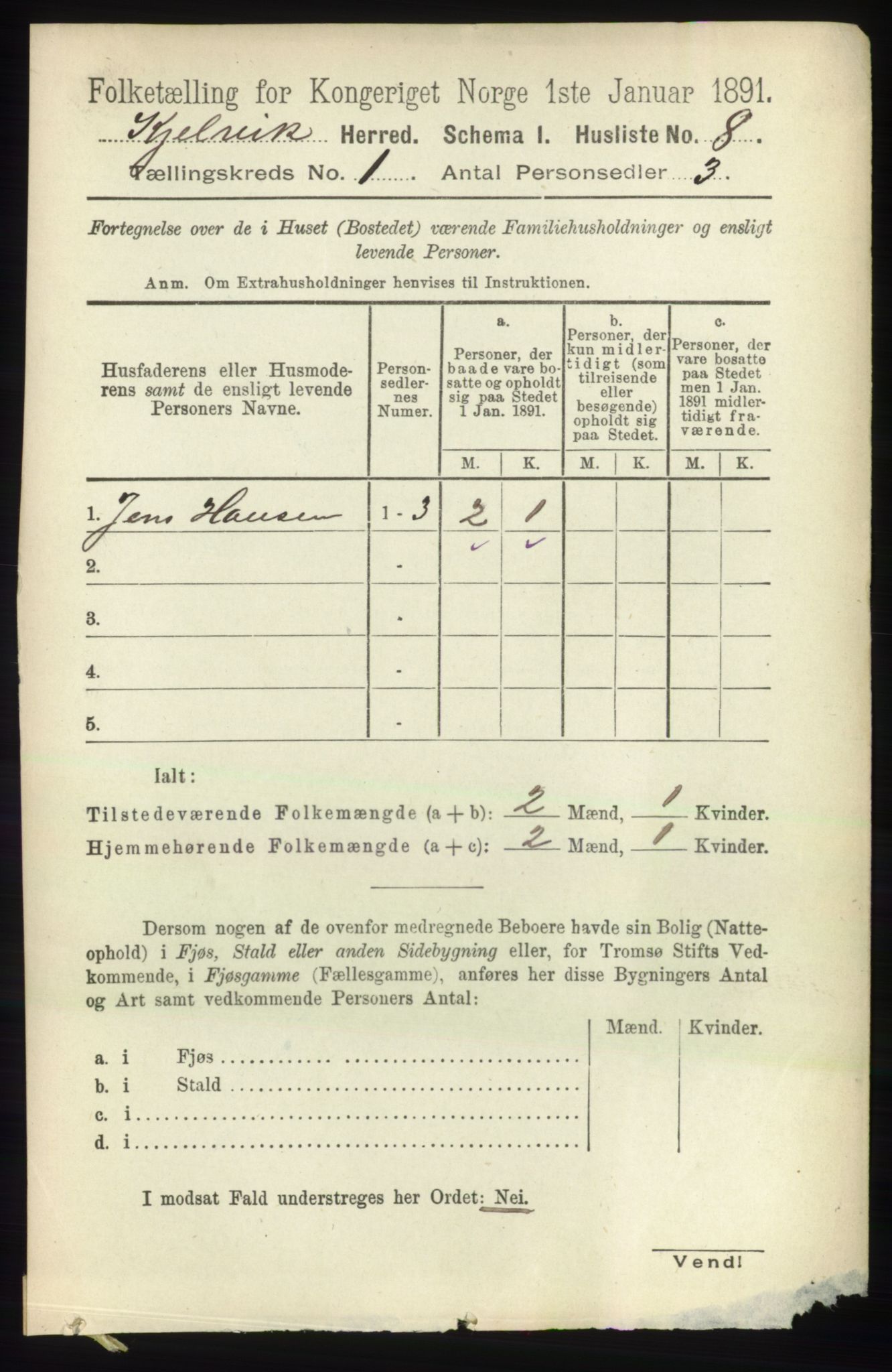 RA, 1891 census for 2019 Kjelvik, 1891, p. 33