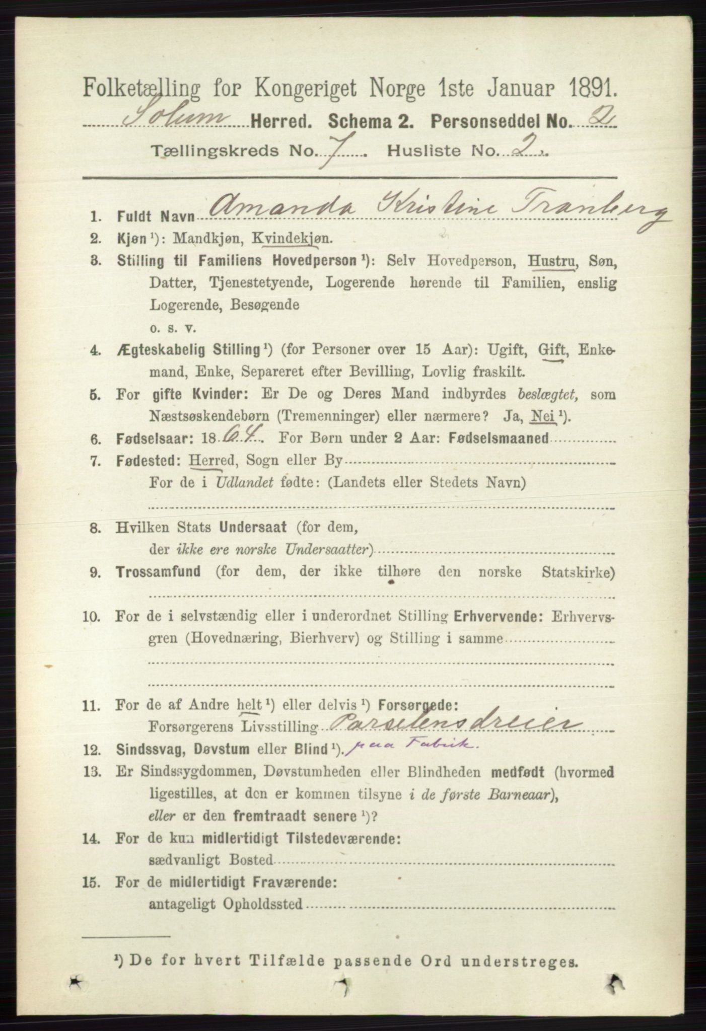 RA, 1891 census for 0818 Solum, 1891, p. 2718