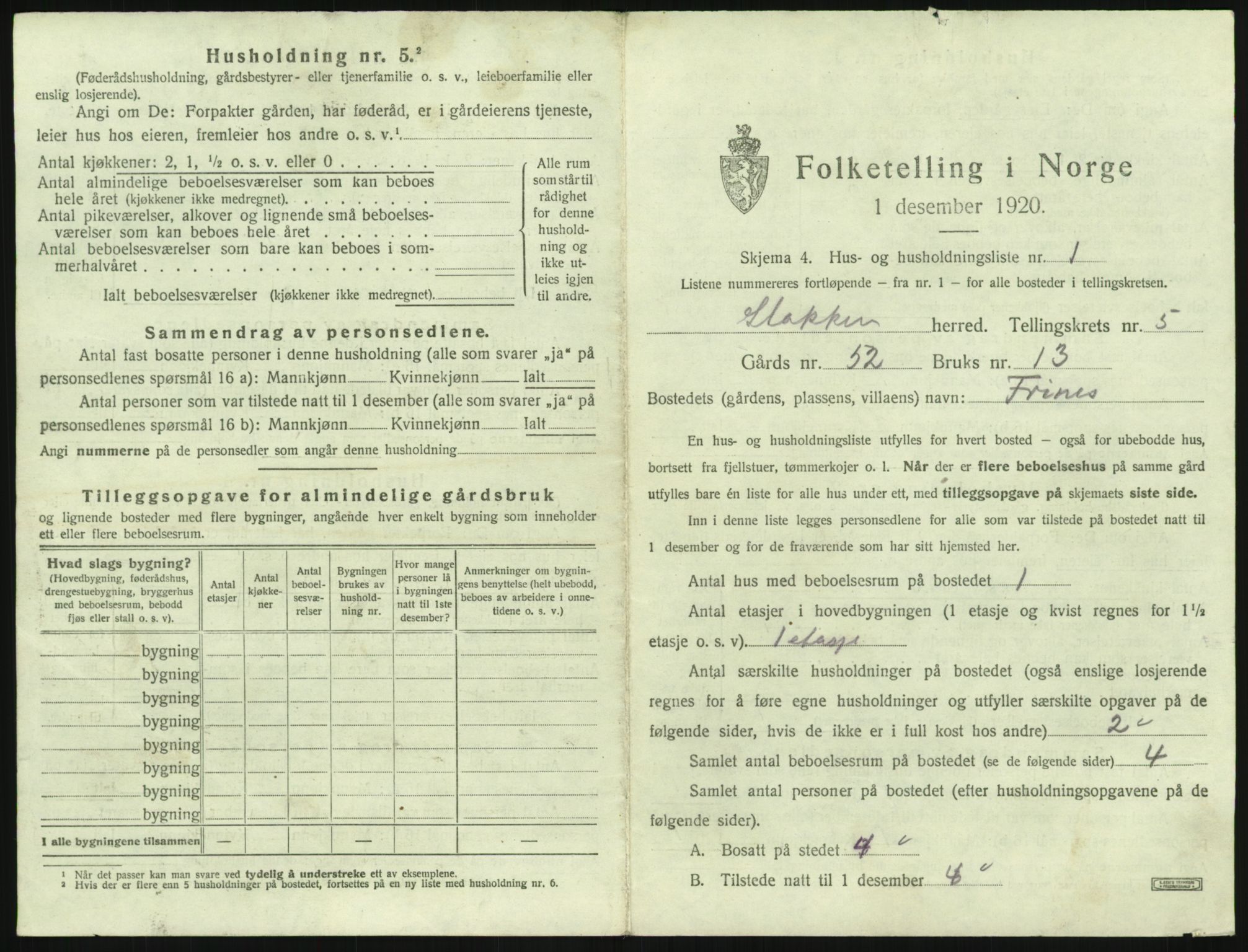 SAK, 1920 census for Stokken, 1920, p. 456