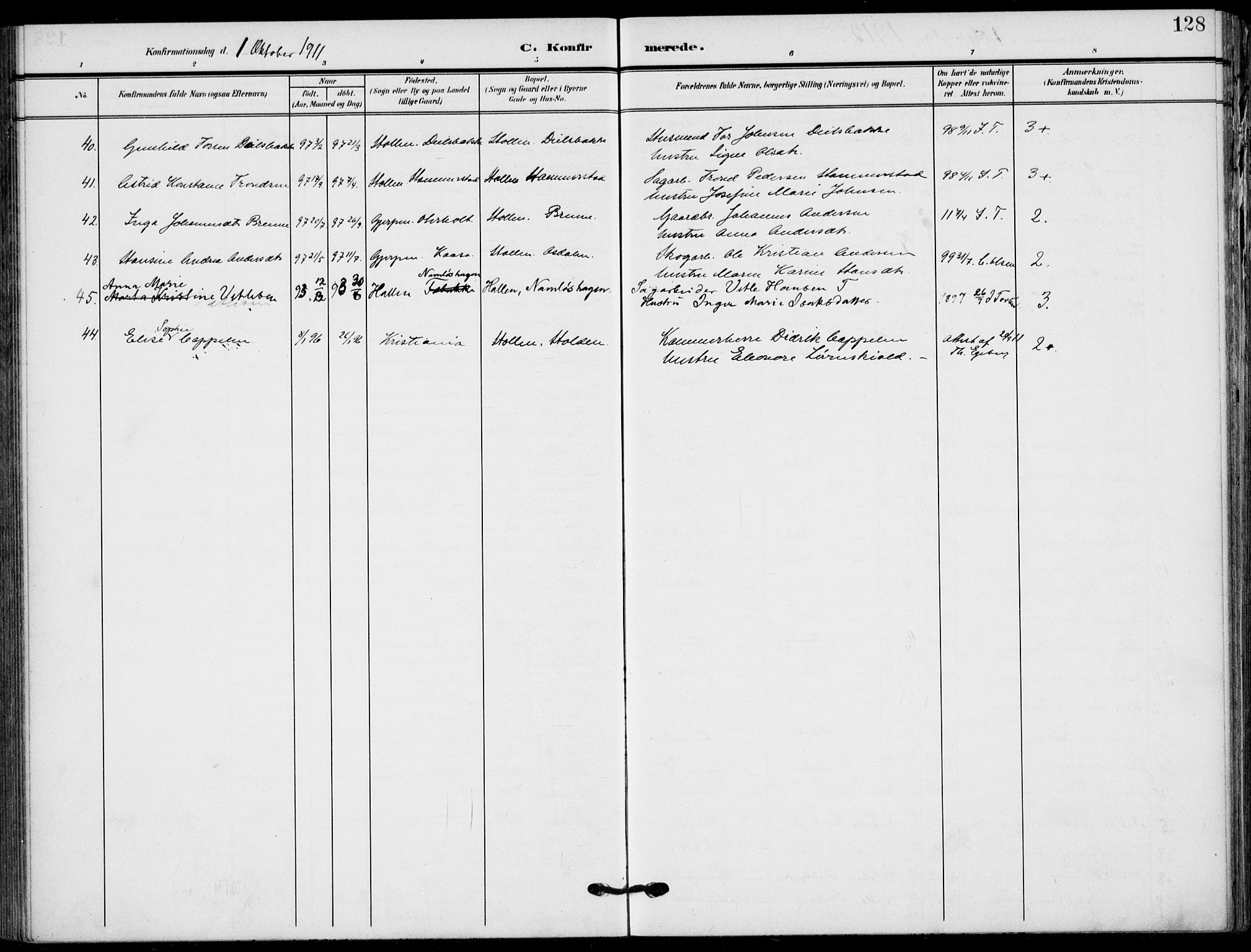 Holla kirkebøker, AV/SAKO-A-272/F/Fa/L0012: Parish register (official) no. 12, 1907-1923, p. 128