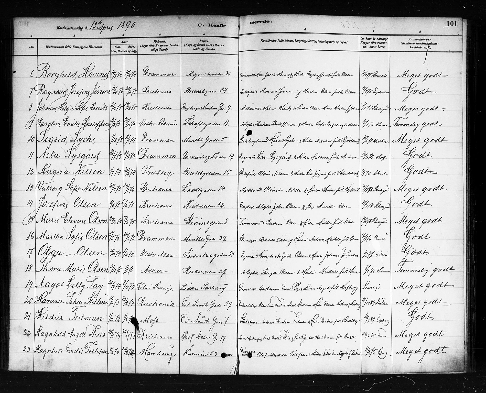 Uranienborg prestekontor Kirkebøker, SAO/A-10877/F/Fa/L0002: Parish register (official) no. 2, 1880-1896, p. 101