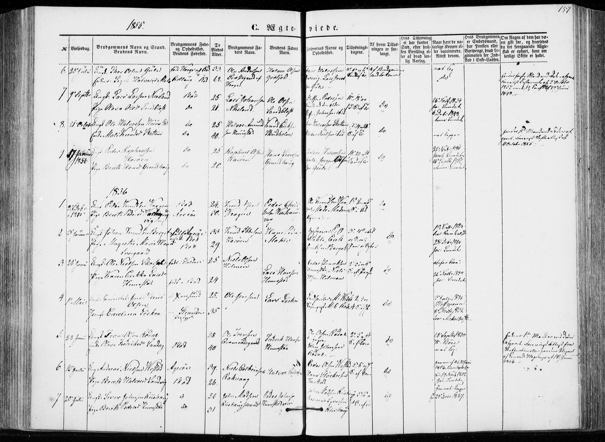 Ministerialprotokoller, klokkerbøker og fødselsregistre - Møre og Romsdal, SAT/A-1454/566/L0767: Parish register (official) no. 566A06, 1852-1868, p. 157