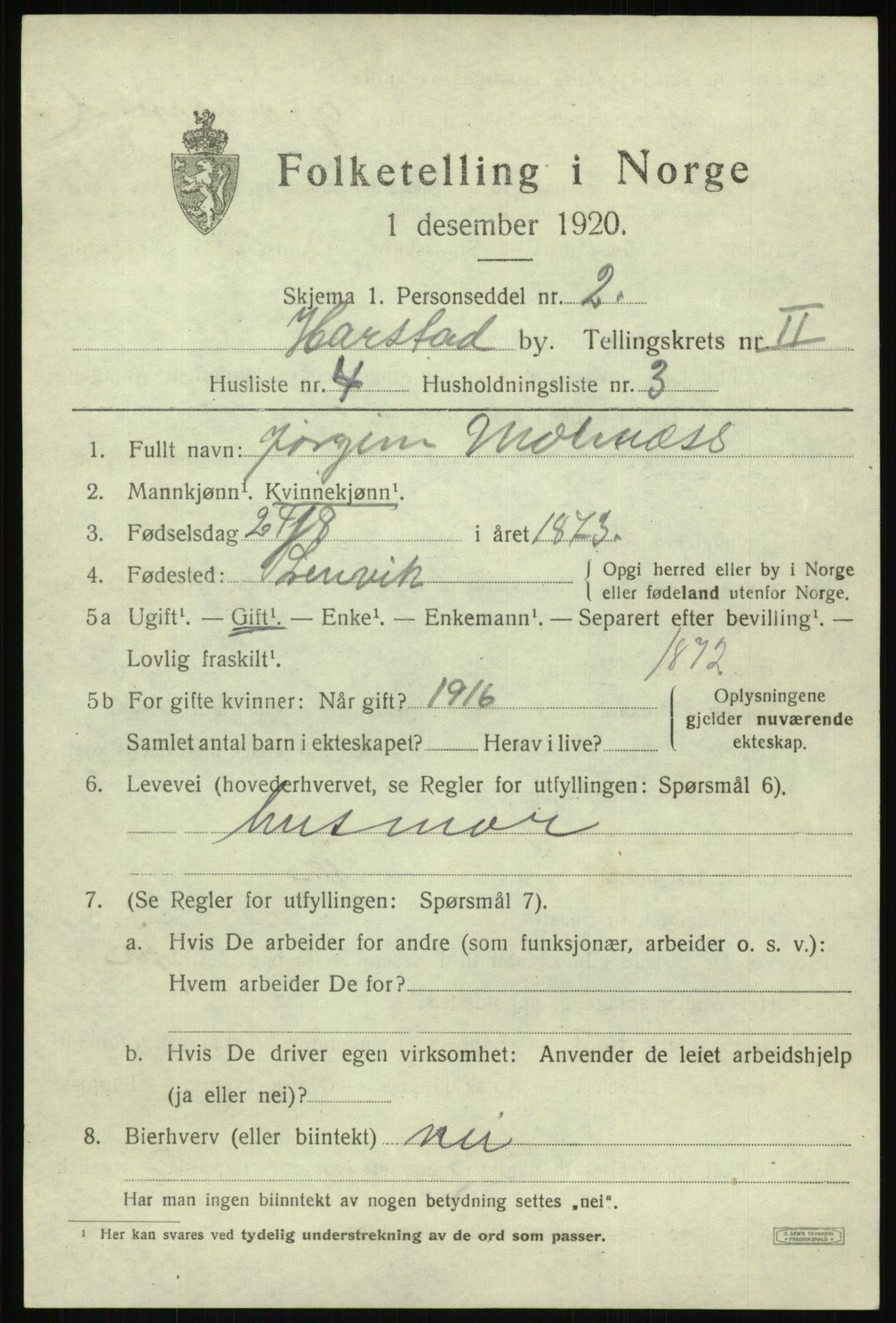 SATØ, 1920 census for Harstad, 1920, p. 3068