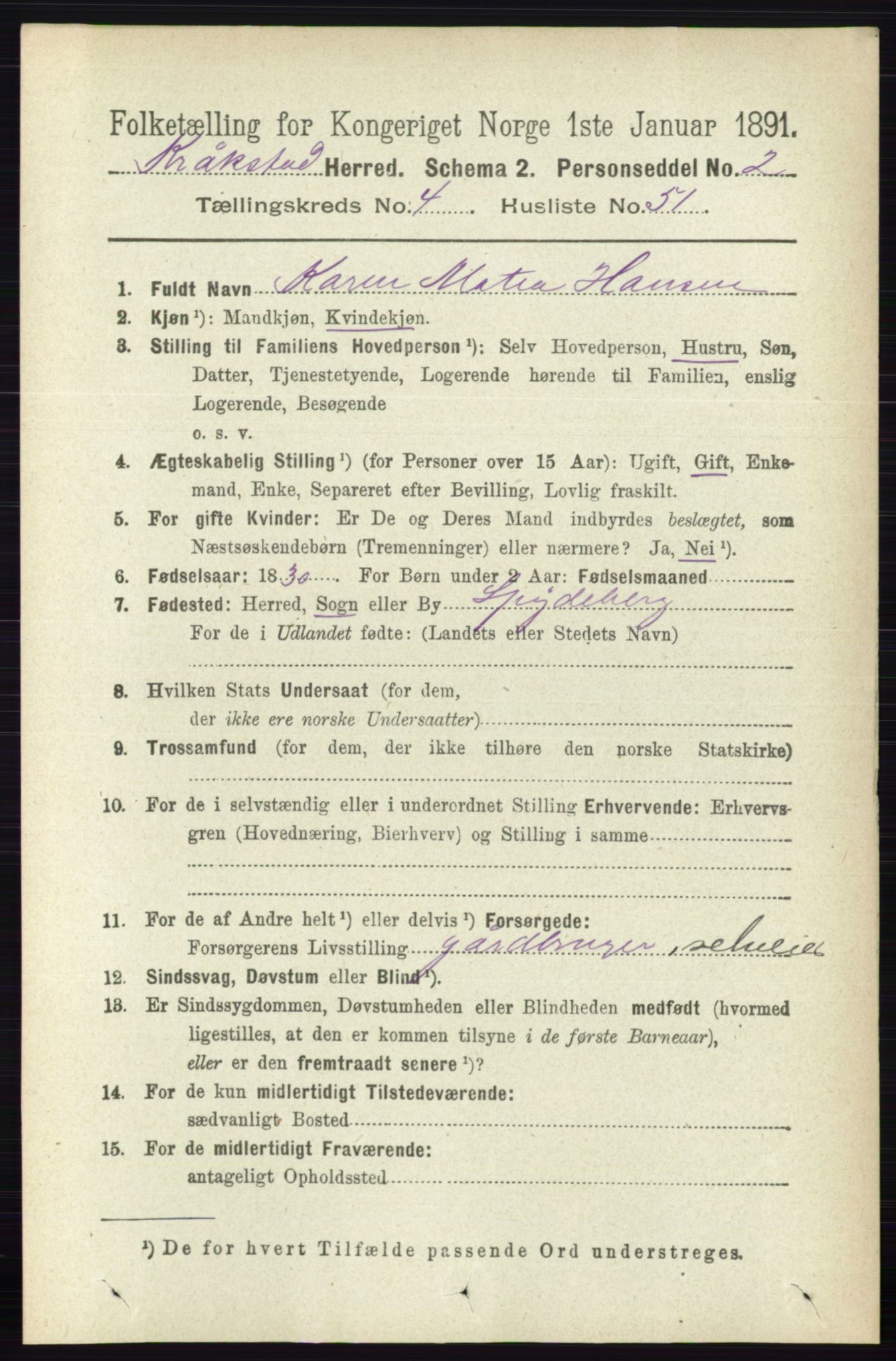 RA, 1891 census for 0212 Kråkstad, 1891, p. 2104