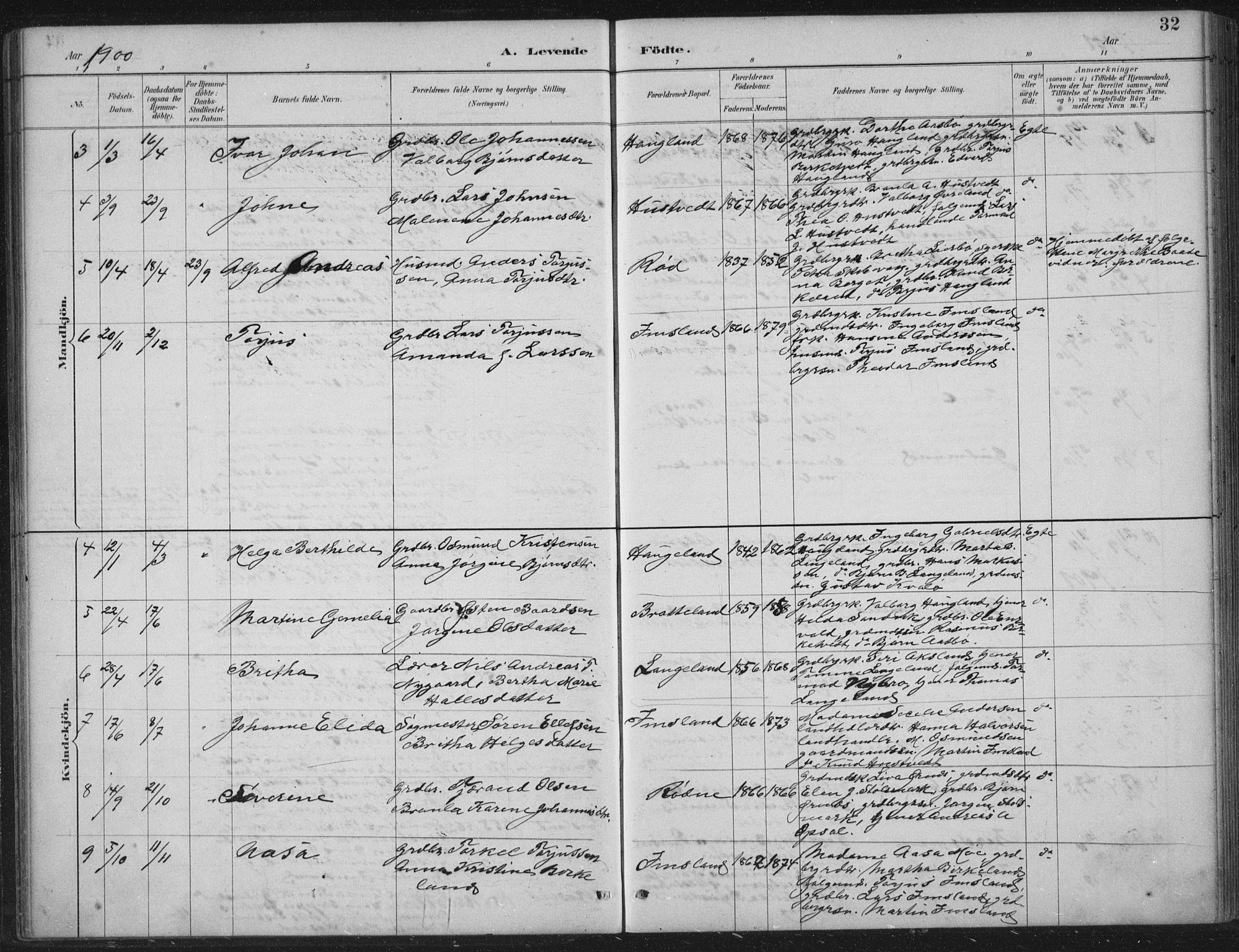 Vikedal sokneprestkontor, SAST/A-101840/01/IV: Parish register (official) no. A 12, 1886-1929, p. 32