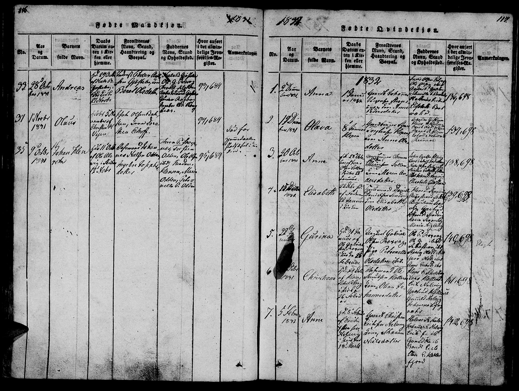 Ministerialprotokoller, klokkerbøker og fødselsregistre - Møre og Romsdal, AV/SAT-A-1454/581/L0933: Parish register (official) no. 581A03 /1, 1819-1836, p. 116-117