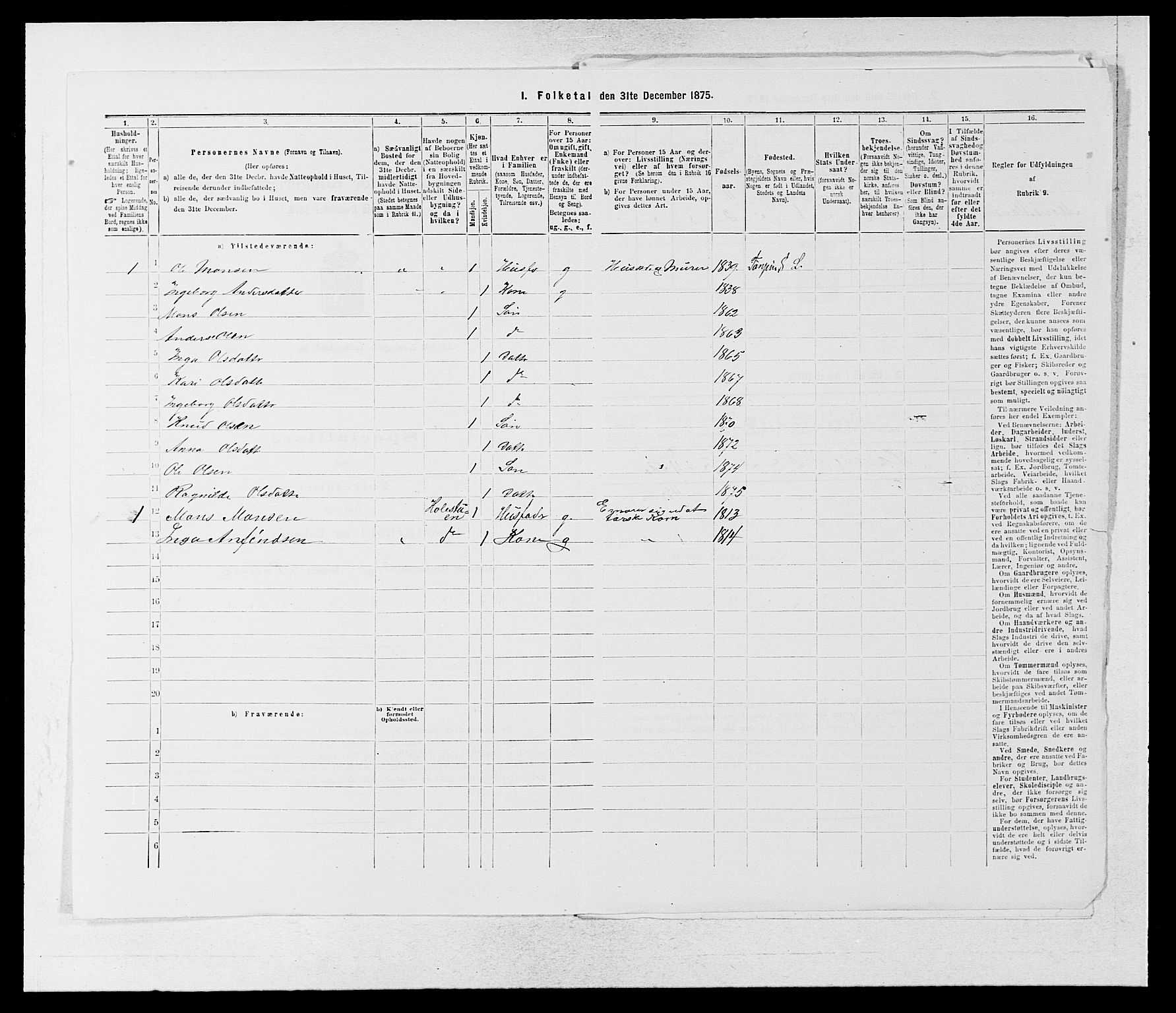 SAB, 1875 census for 1422P Lærdal, 1875, p. 640