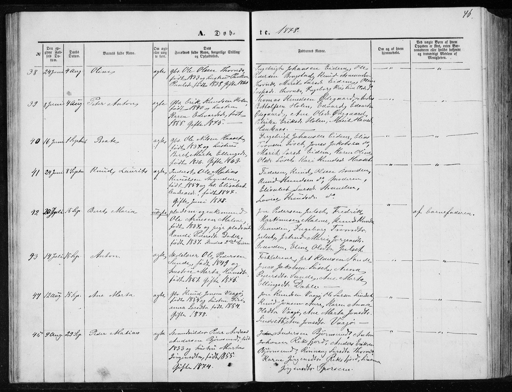 Ministerialprotokoller, klokkerbøker og fødselsregistre - Møre og Romsdal, SAT/A-1454/565/L0754: Parish register (copy) no. 565C03, 1870-1896, p. 46