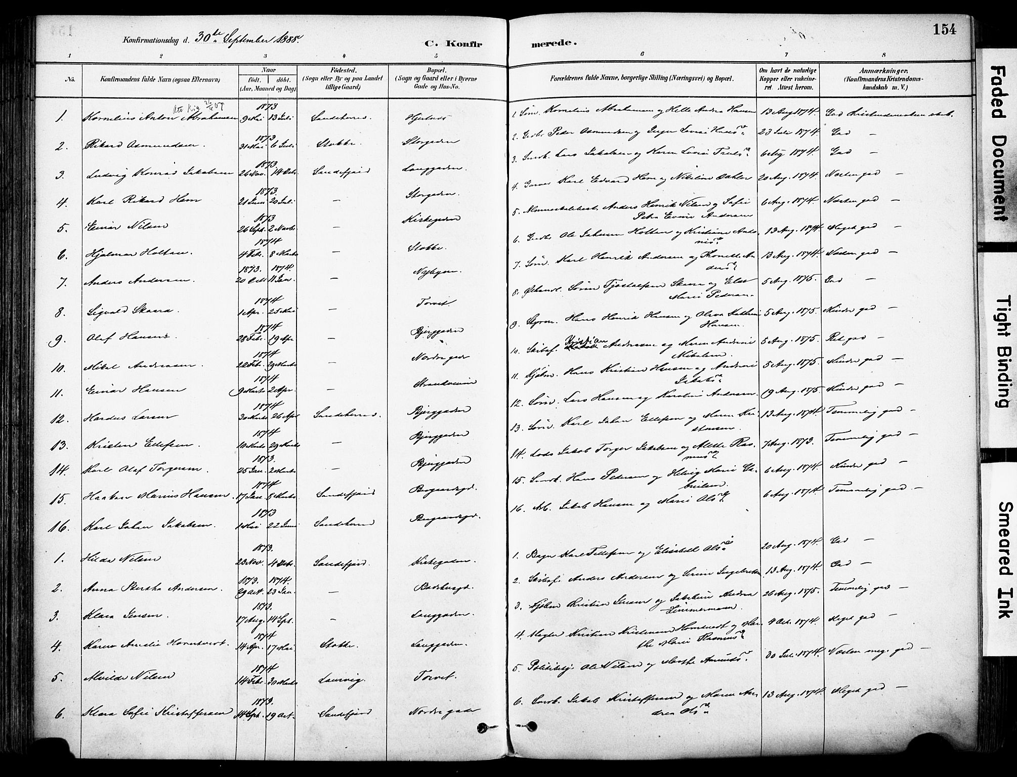 Sandefjord kirkebøker, AV/SAKO-A-315/F/Fa/L0002: Parish register (official) no. 2, 1880-1894, p. 154